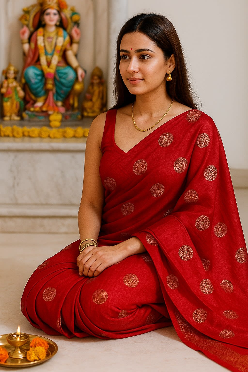 Elegant Red Vichitra Silk Saree with Foil Print & Samosa Lace Border - View 3