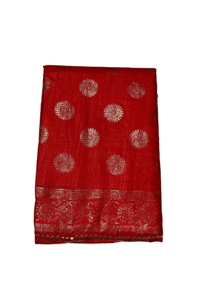 Elegant Red Vichitra Silk Saree with Foil Print & Samosa Lace Border - View 4