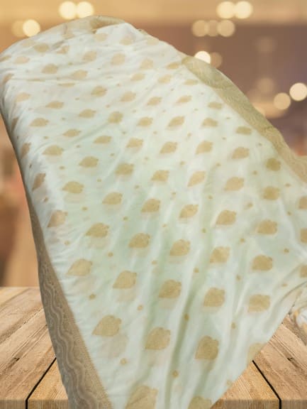 Elegant Off-White Banarasi Silk Saree with Golden Zari Work - View 4