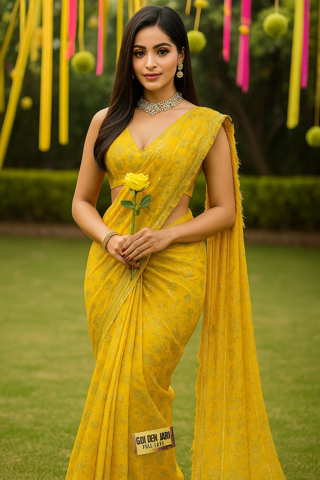 Lightweight Zomato Chiffon Saree for Haldi and Pooja Functions.