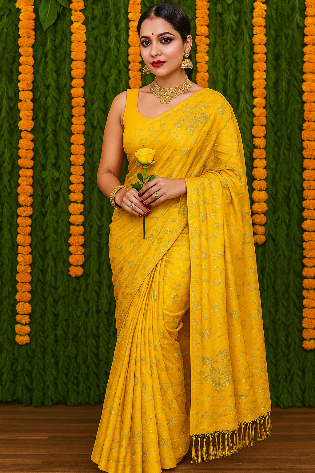 Lightweight Zomato Chiffon Saree for Haldi and Pooja Functions. - View 3