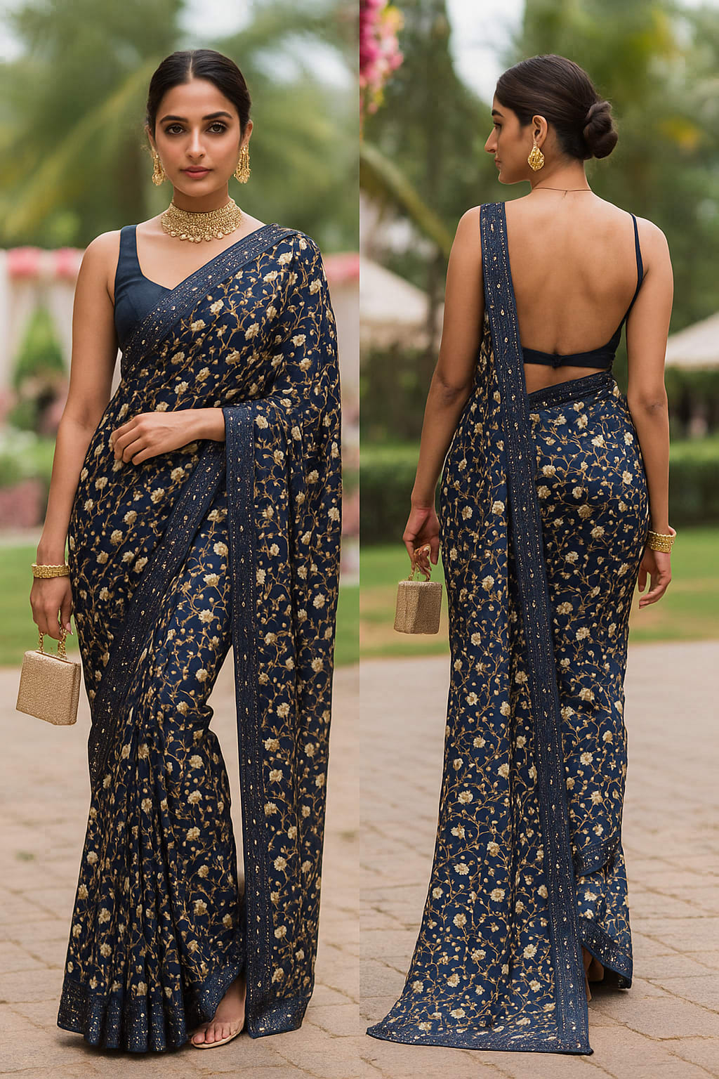 Vibrant Blue Floral Light Weight Saree with Mirror Border