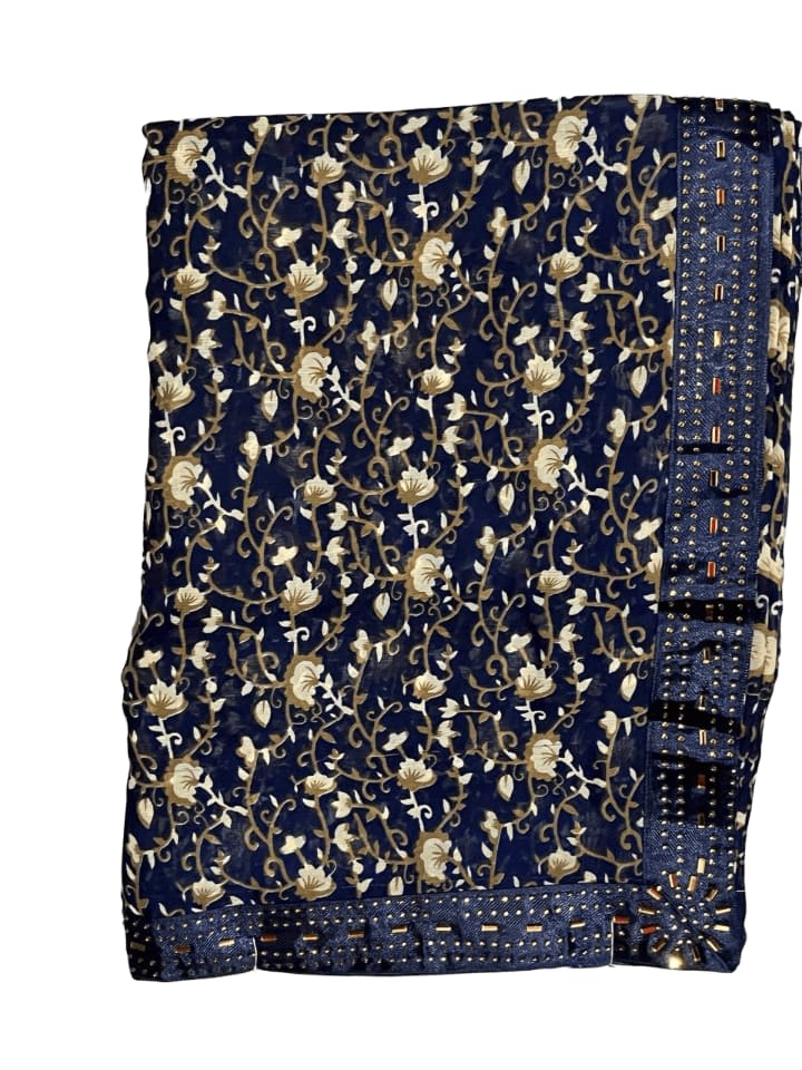 Vibrant Blue Floral Light Weight Saree with Mirror Border - View 4