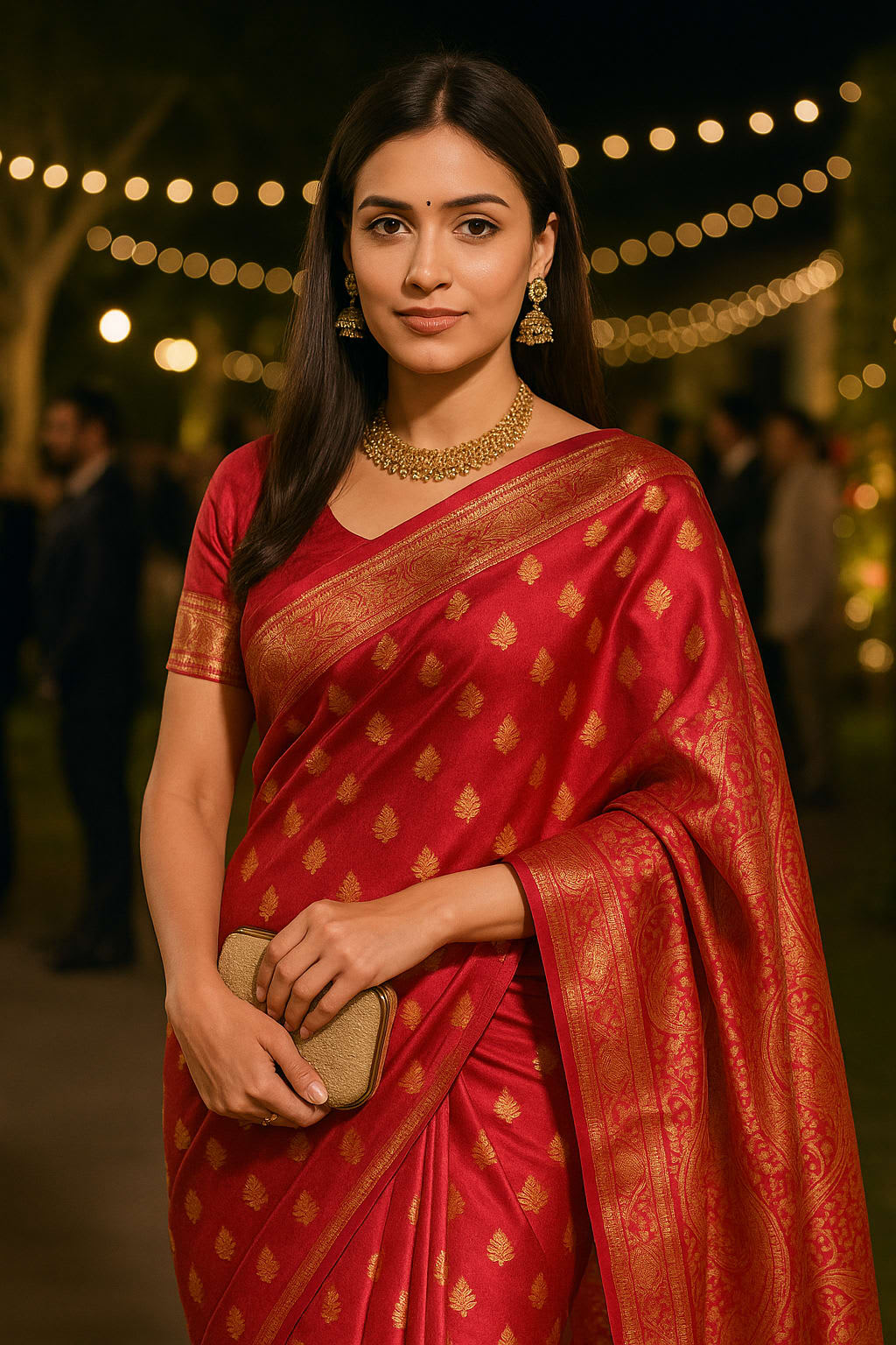 Exquisite Emerald Red Kanjeevaram Silk Saree with Golden Zari Work and Matching Blouse - View 6