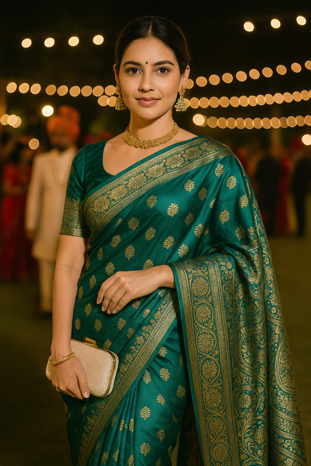 Emerald Green Kanjeevaram Silk Saree with Intricate Golden Zari Work