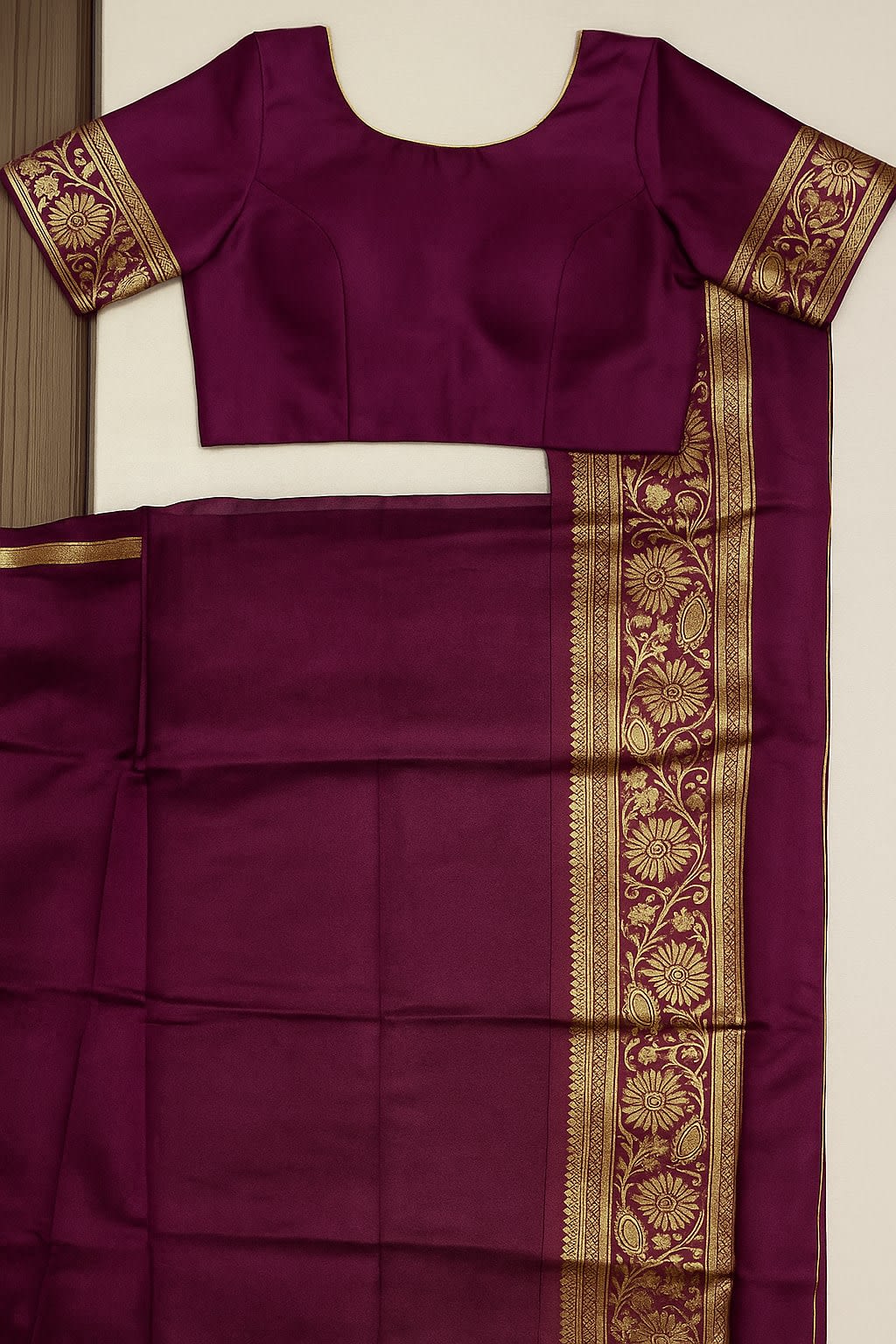 Regal Maroon Kanjeevaram Silk Saree with Golden Zari Butta and Intricate Border