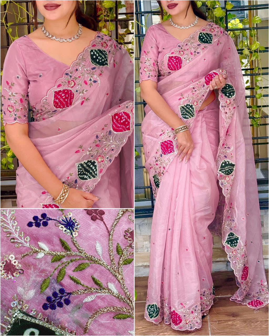Pastel Crystal Tissue Zari Appliqué Saree