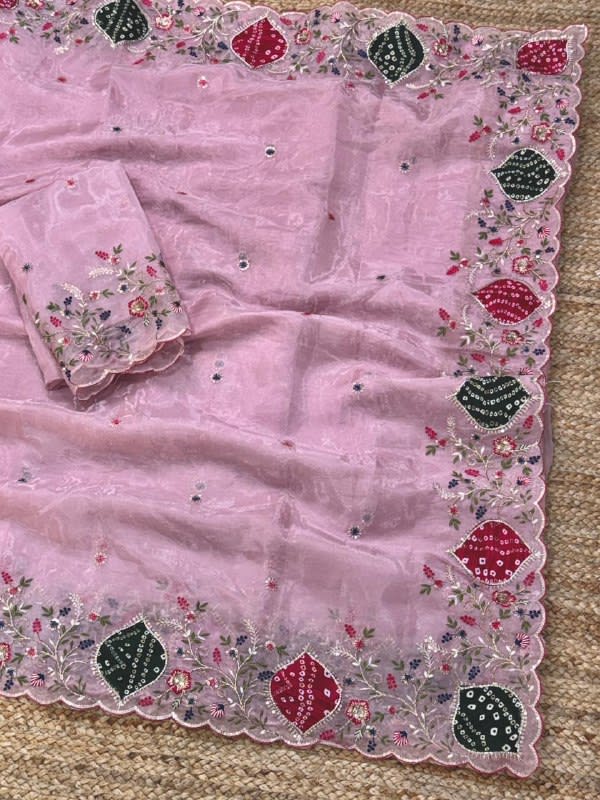 Pastel Crystal Tissue Zari Appliqué Saree