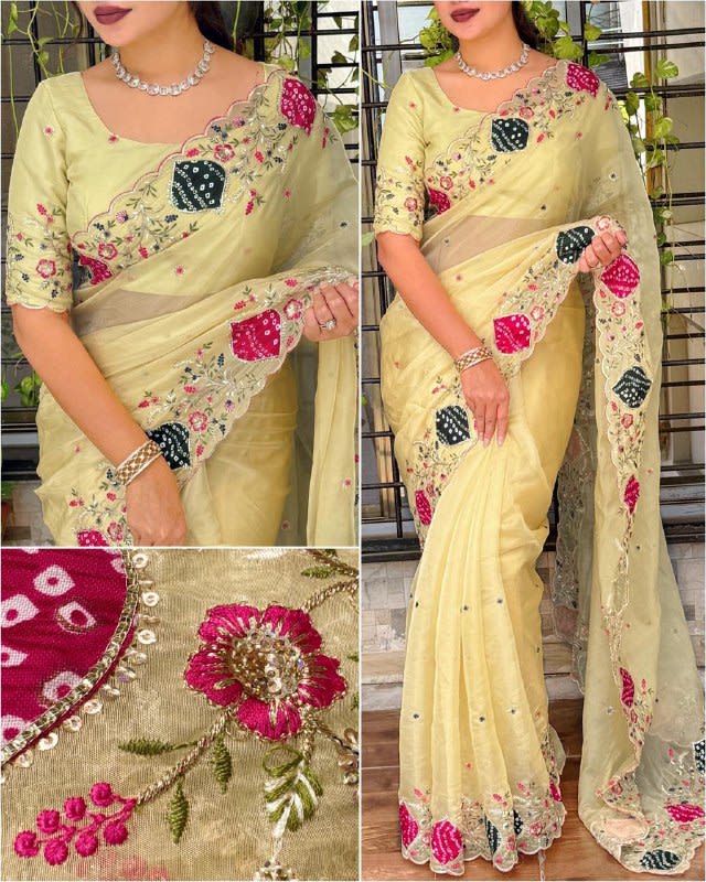 Pastel Crystal Tissue Zari Appliqué Saree