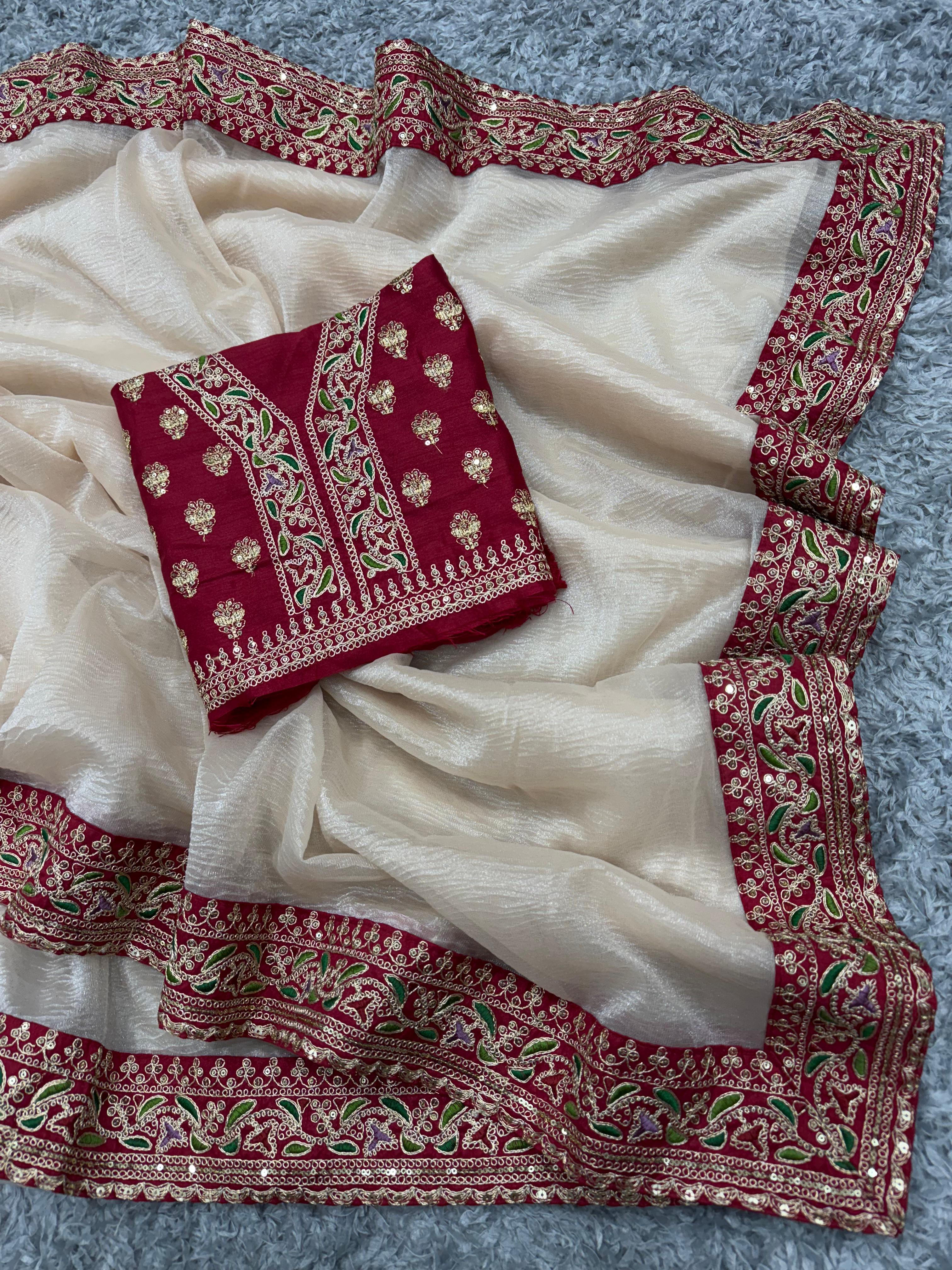 Muted Champagne Gold Designer Embroidered Saree - View 4