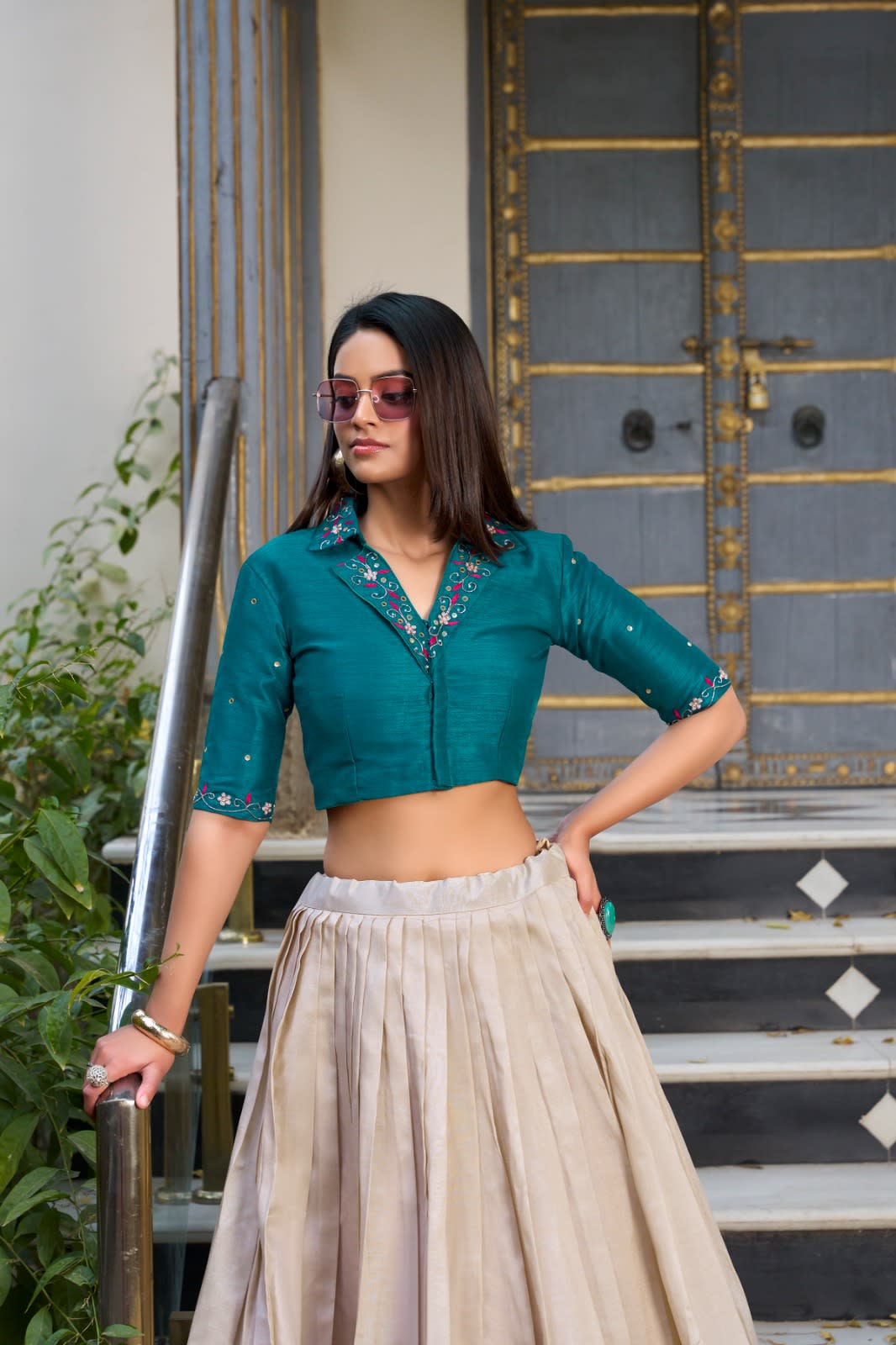 Co-ord Set Lehenga – Tasar Floral Elegance