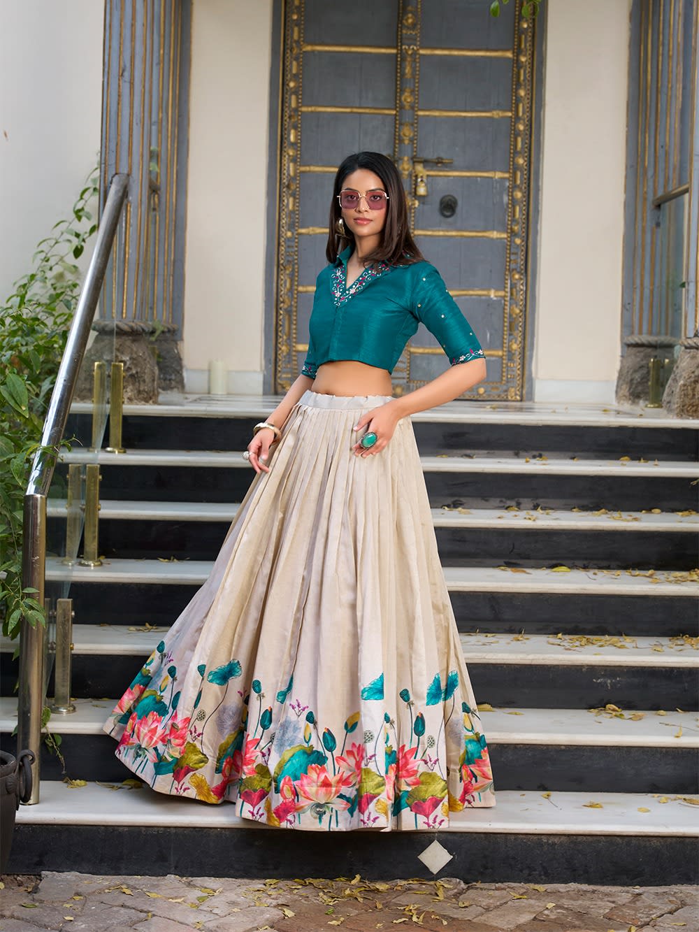 Co-ord Set Lehenga – Tasar Floral Elegance