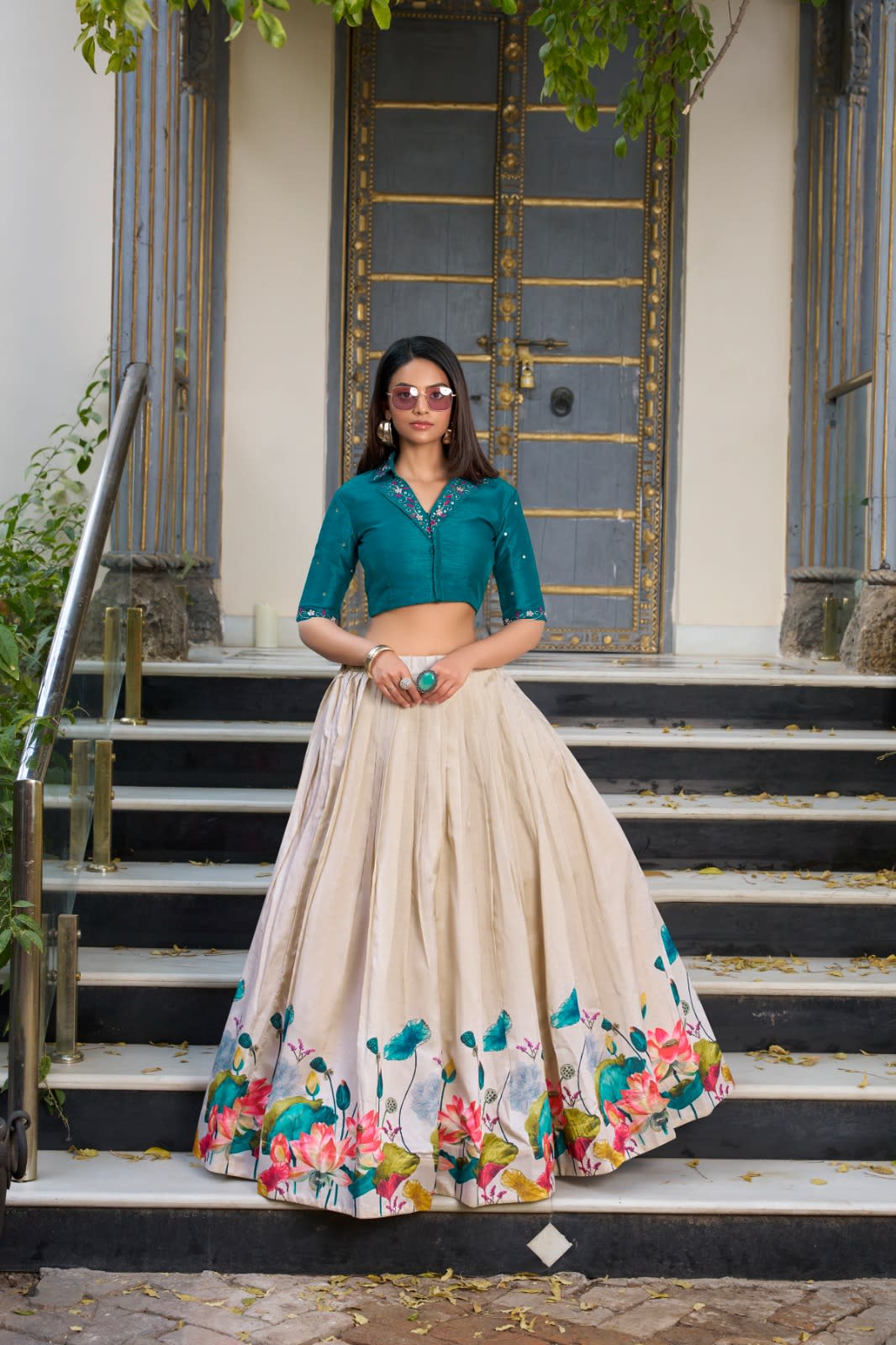 Co-ord Set Lehenga – Tasar Floral Elegance - View 4