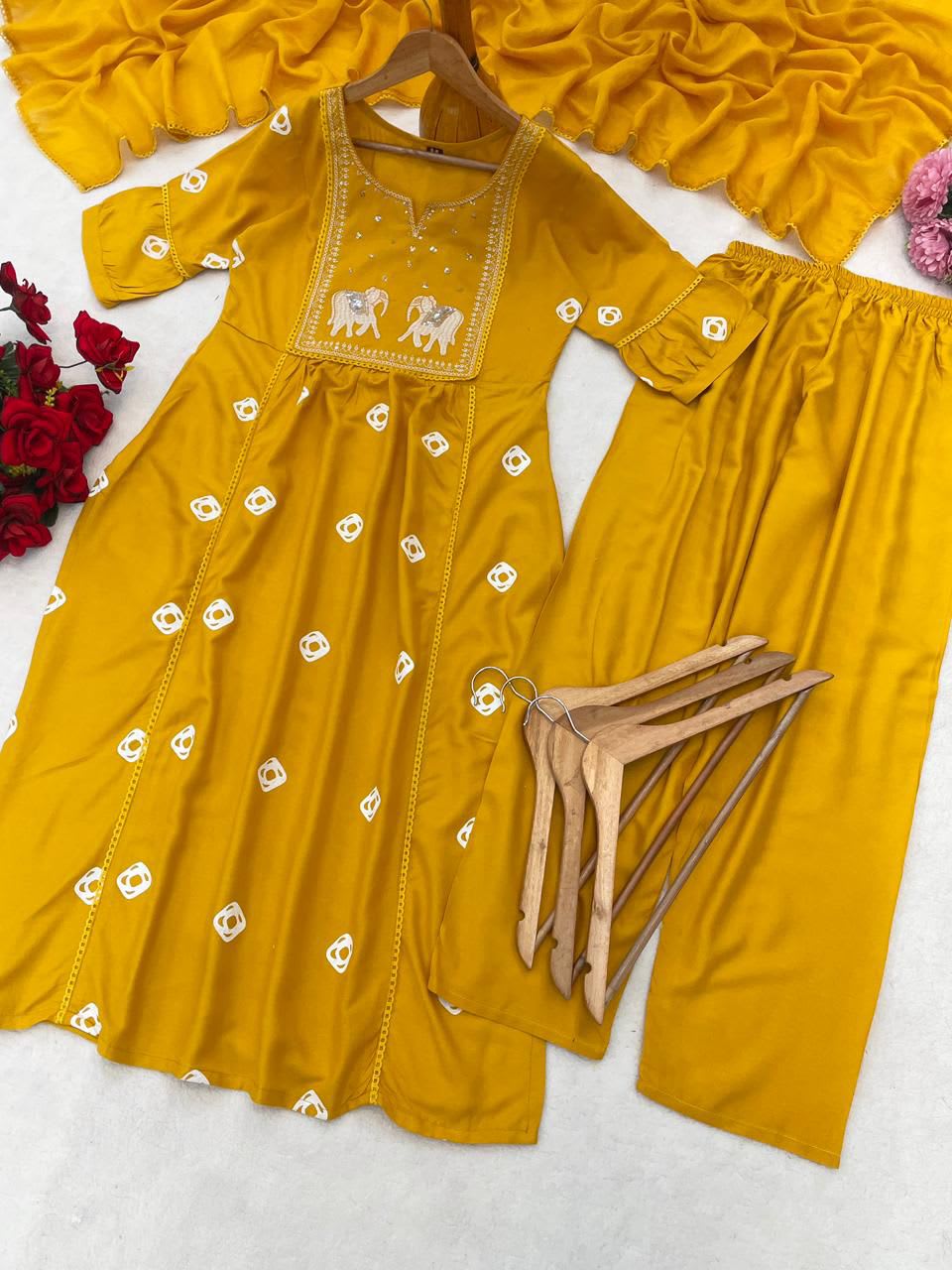 Heavy Rayon Suit Set with Dupatta - View 2