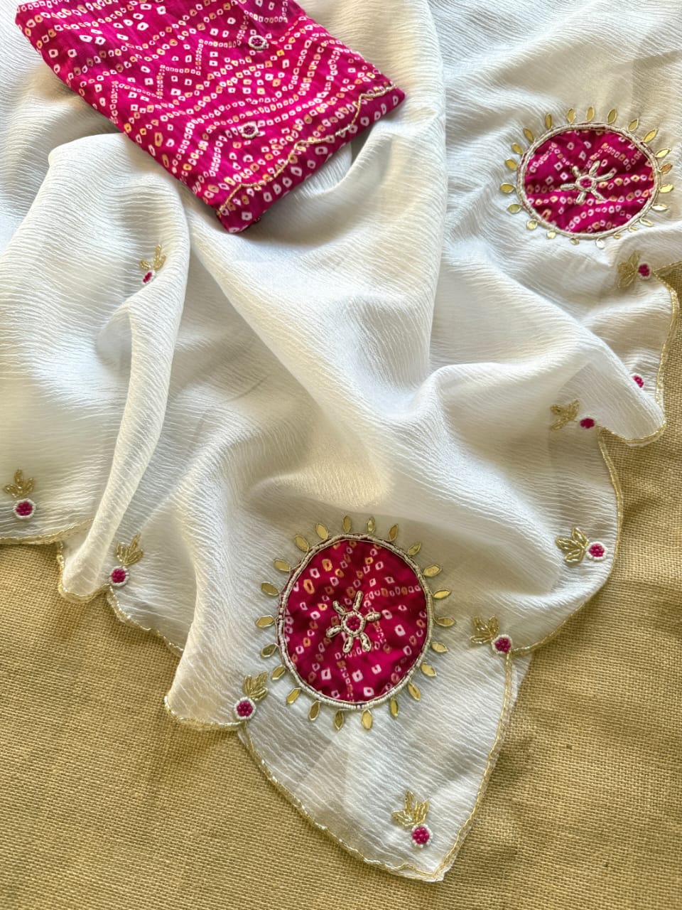 Pure Crush Georgette Chiffon Saree with Zardozi Handwork - View 3