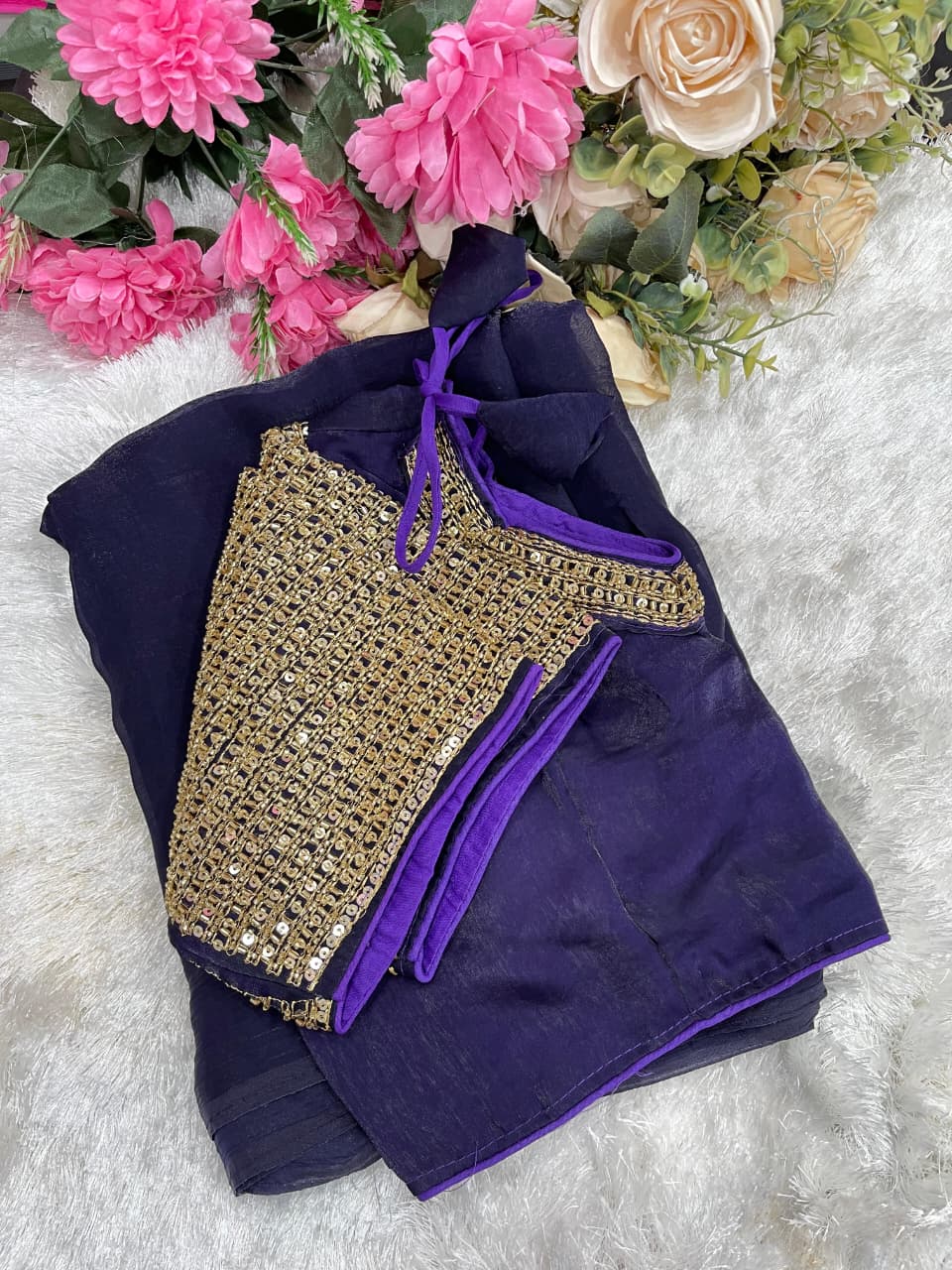 Soft & Elegant Space Silk Saree with Hand-Embroidered Blouse - View 4