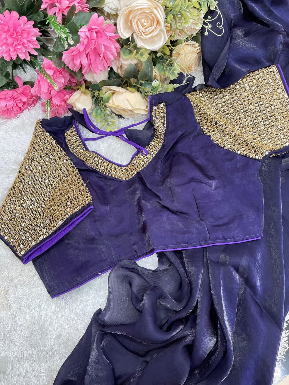 Soft & Elegant Space Silk Saree with Hand-Embroidered Blouse - View 2