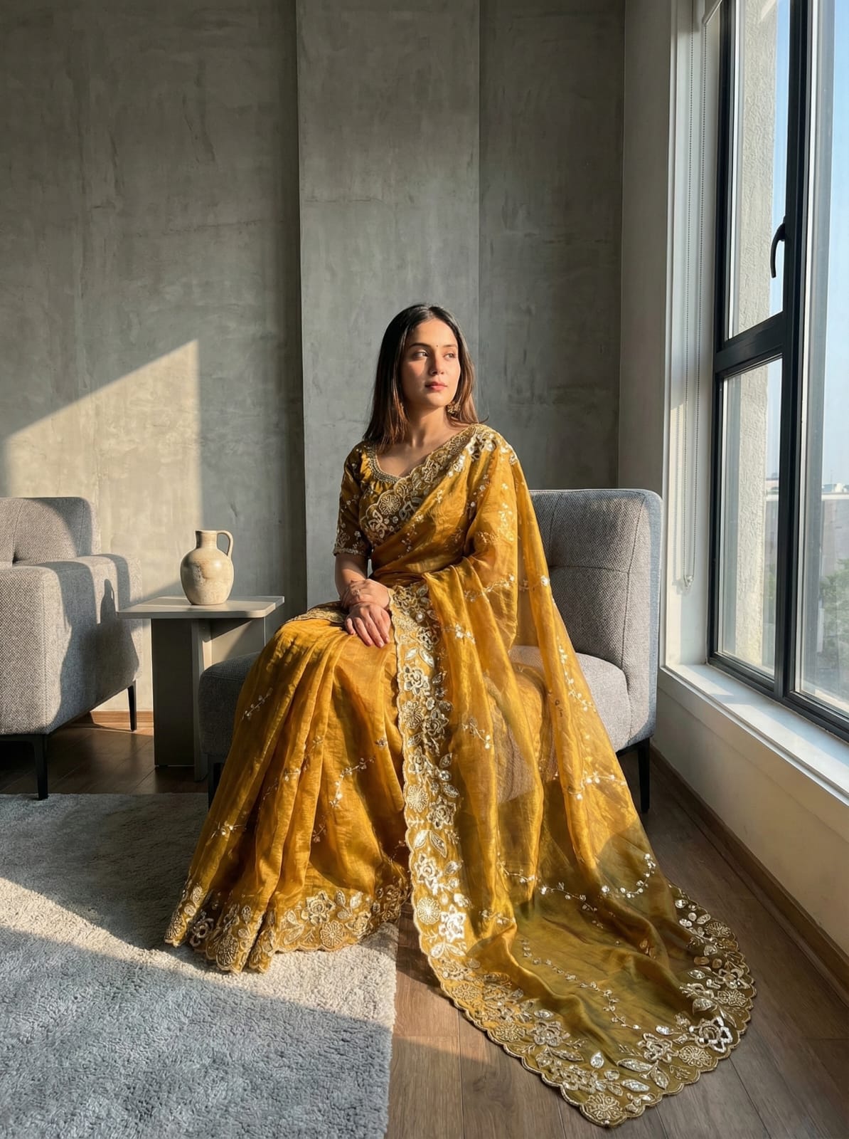 Farhina – Elegant Embroidered Fendy Chiffon Saree - Chiffon Saree Online India - Buy at ₹1999 - Image 1