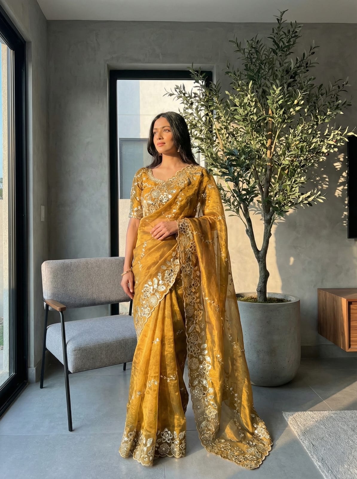 Farhina – Elegant Embroidered Fendy Chiffon Saree - View 3