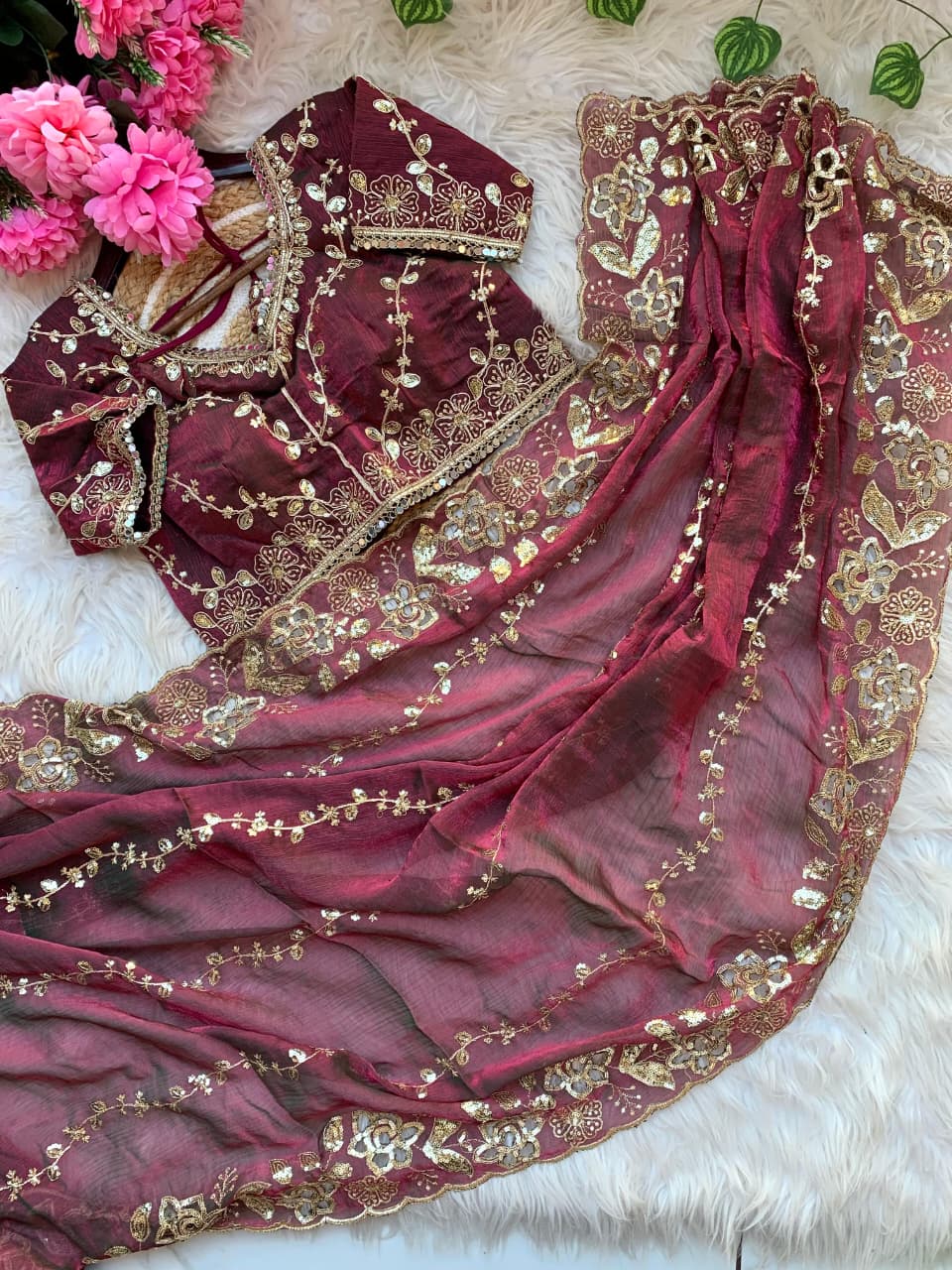 Farhina – Elegant Embroidered Fendy Chiffon Saree - View 2