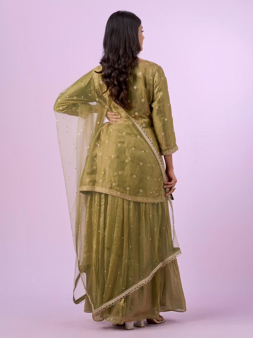 New Designer Party Top, Palazzo & Dupatta Set - View 5