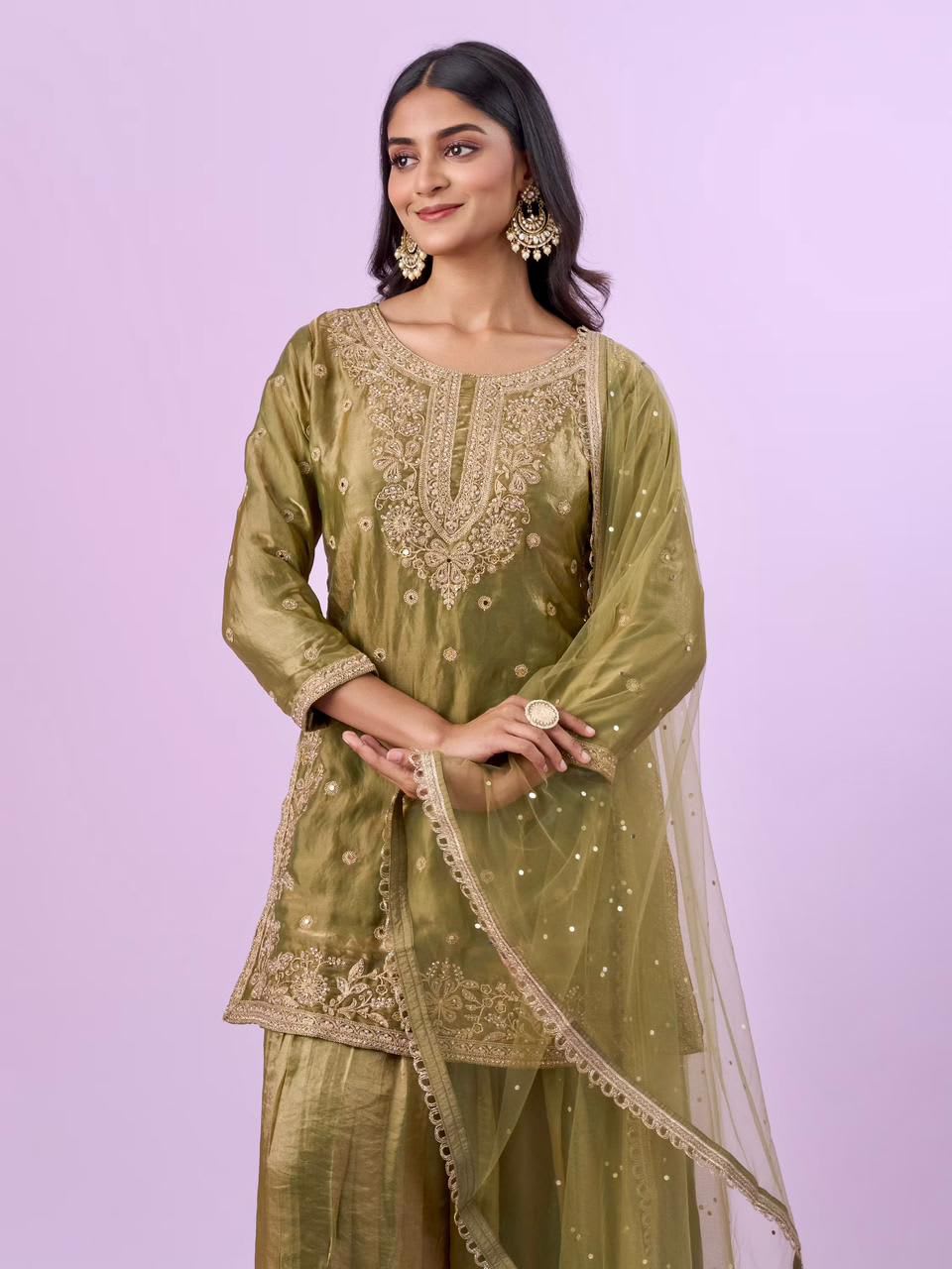 New Designer Party Top, Palazzo & Dupatta Set