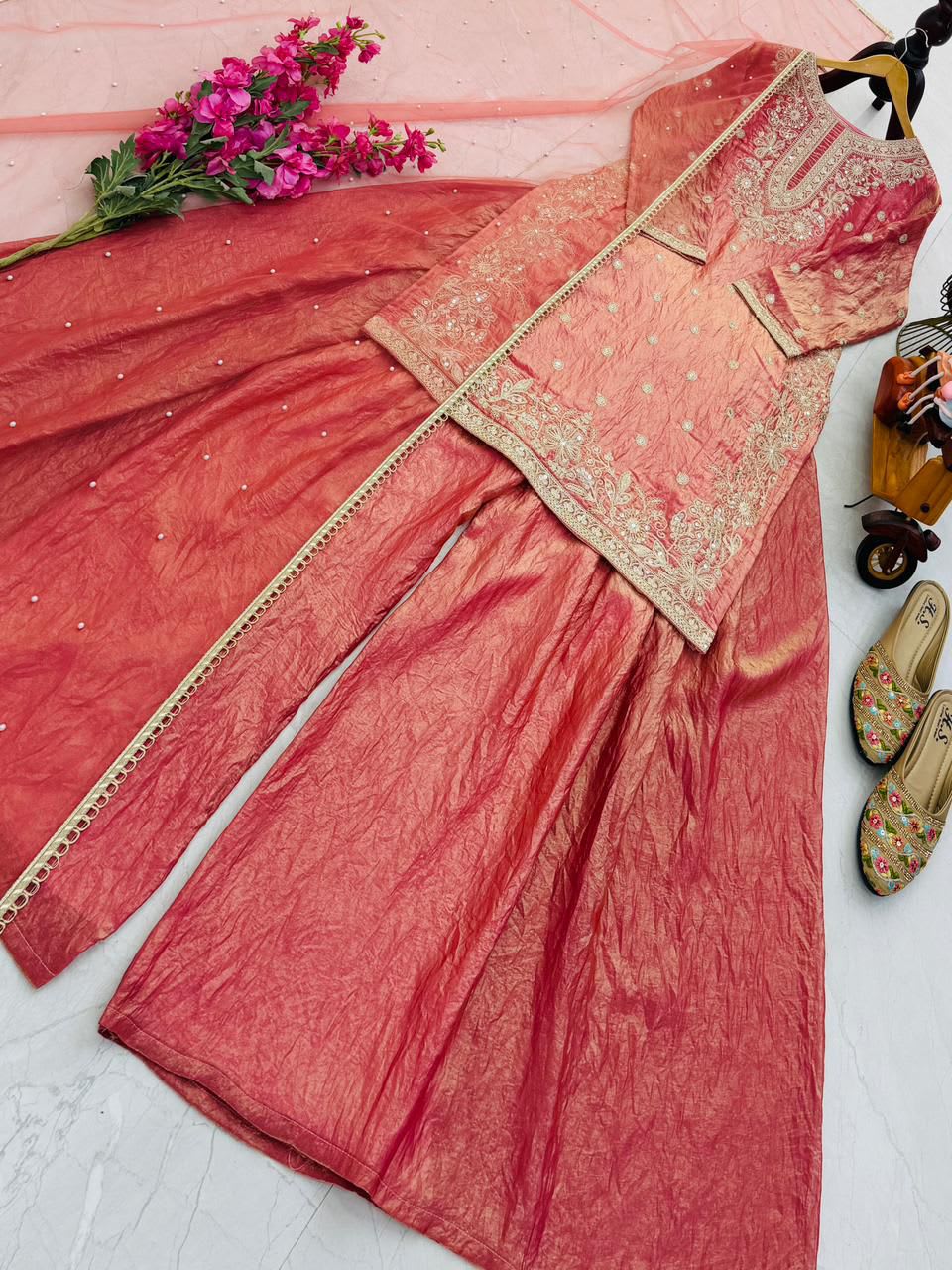 New Designer Party Top, Palazzo & Dupatta Set - View 7