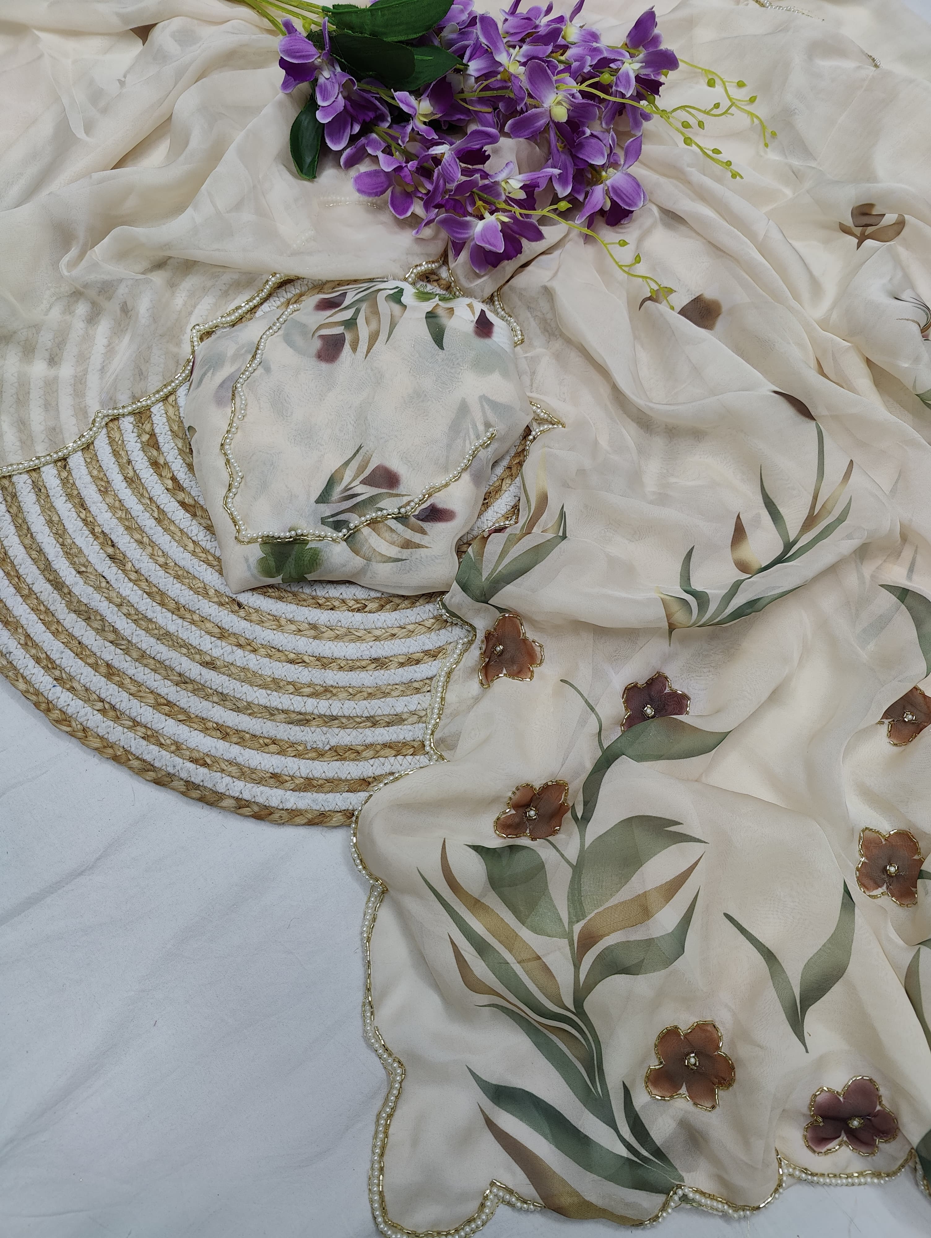 Kesri – Designer Floral Organza Saree - View 4