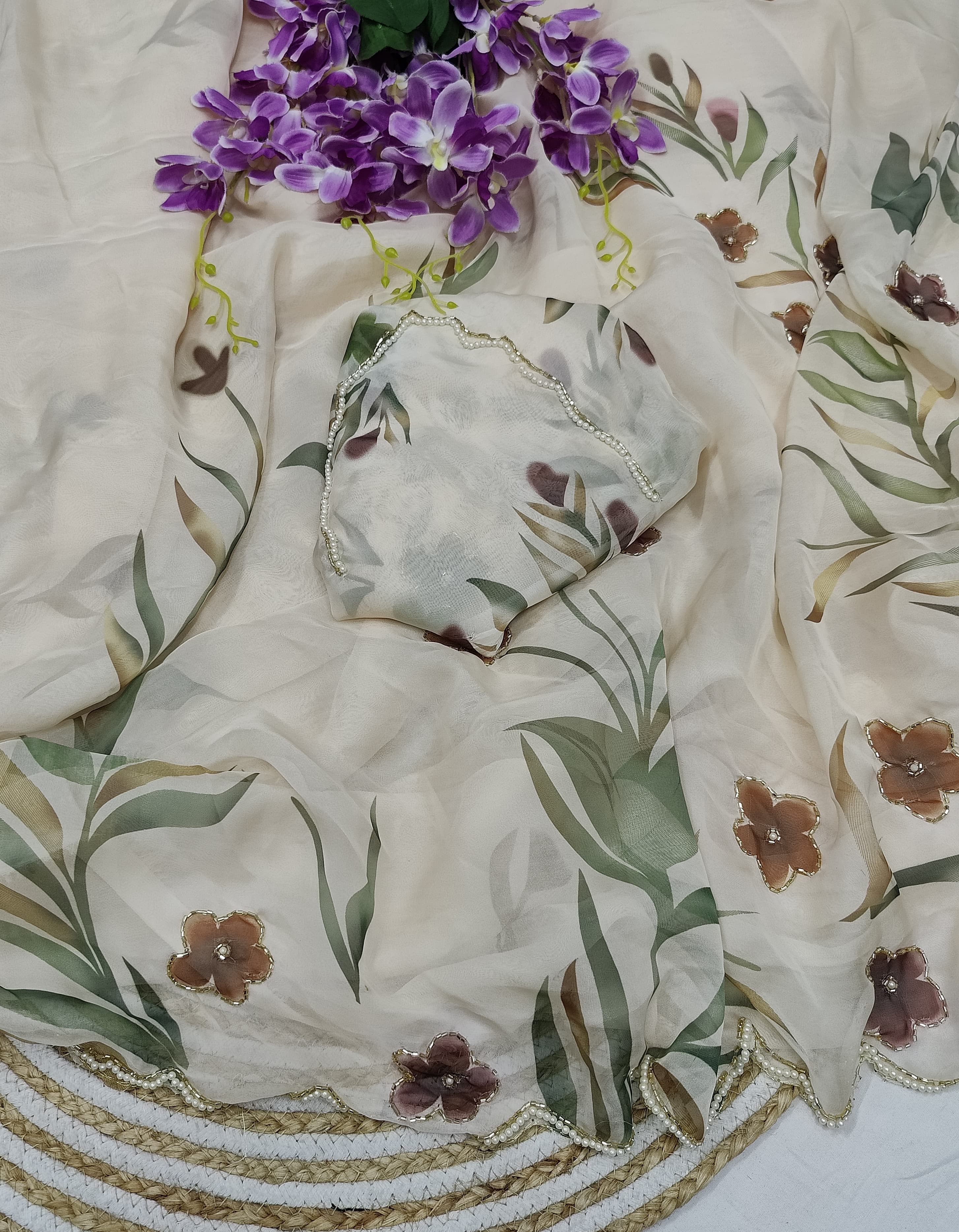 Kesri – Designer Floral Organza Saree - View 3