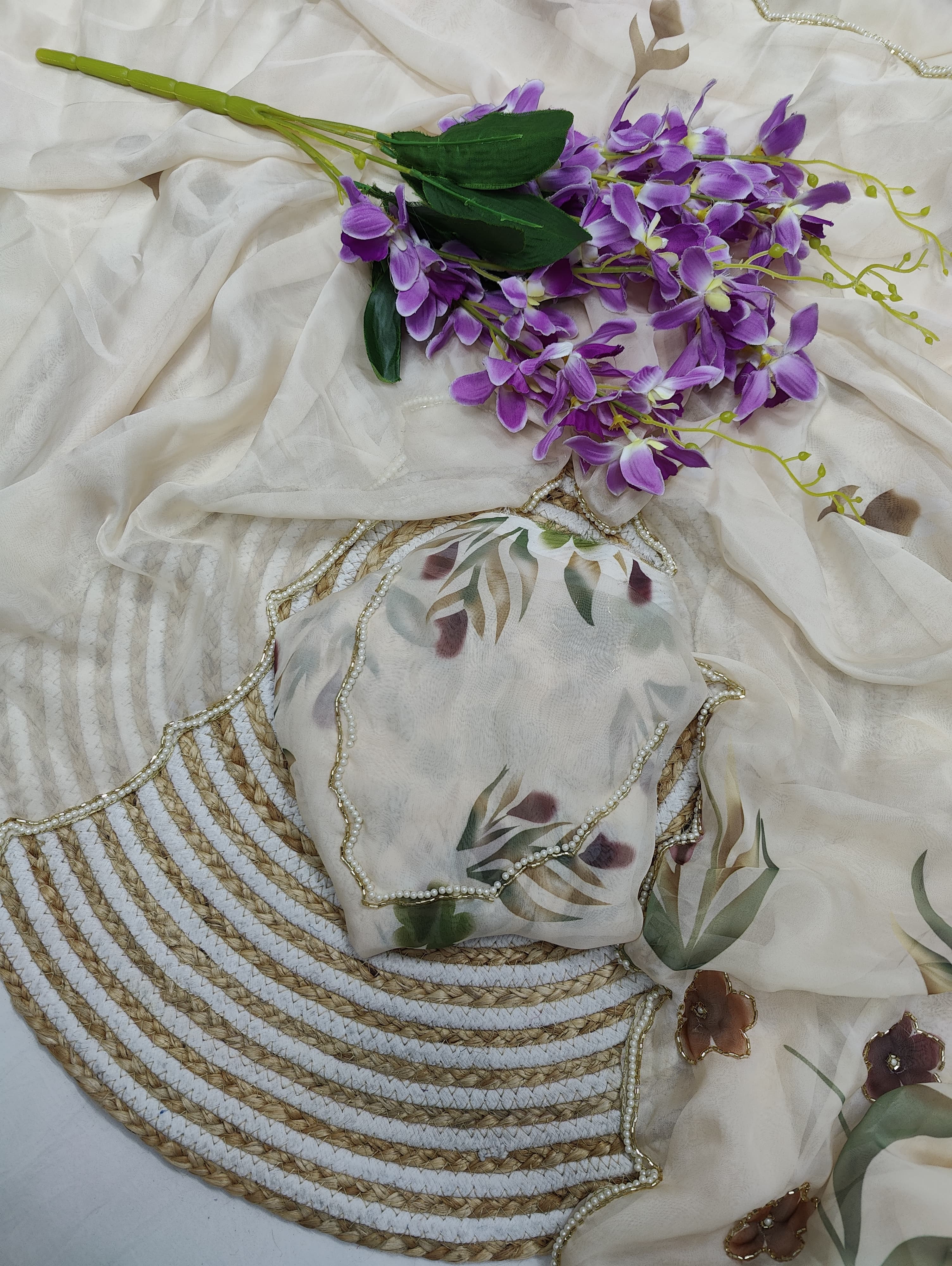 Kesri – Designer Floral Organza Saree - View 5