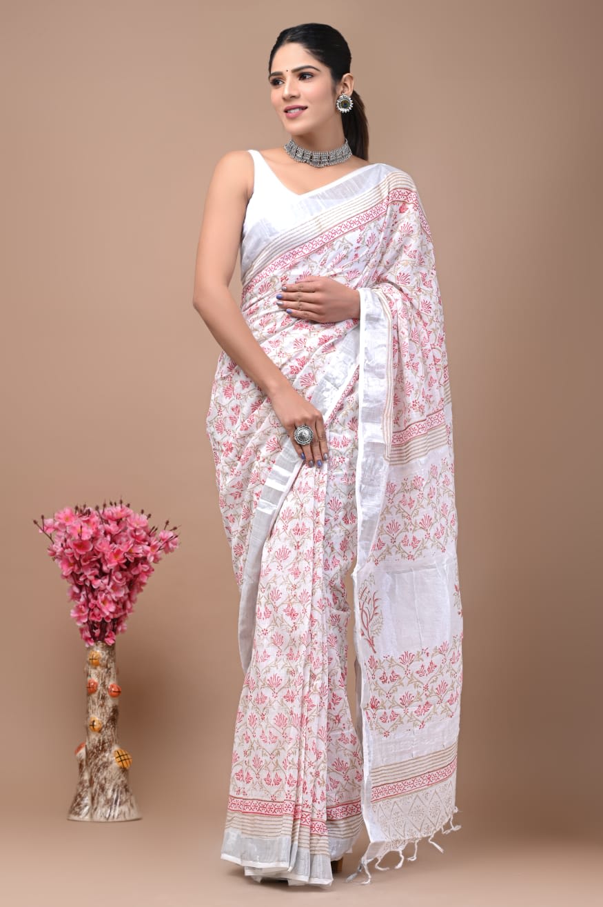 Premium Linen Saree with Digital Printed Pallu