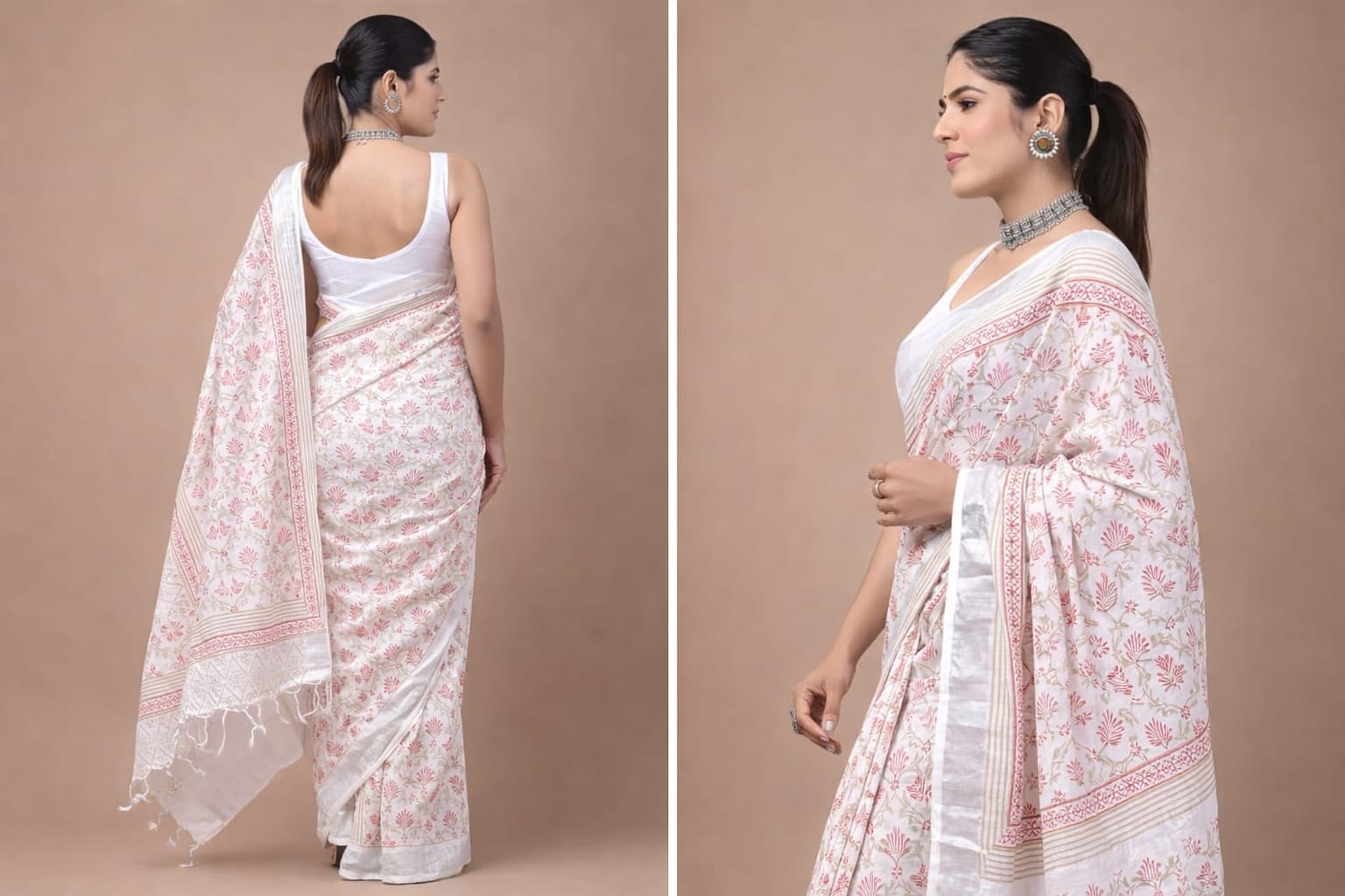 Premium Linen Saree with Digital Printed Pallu - View 2