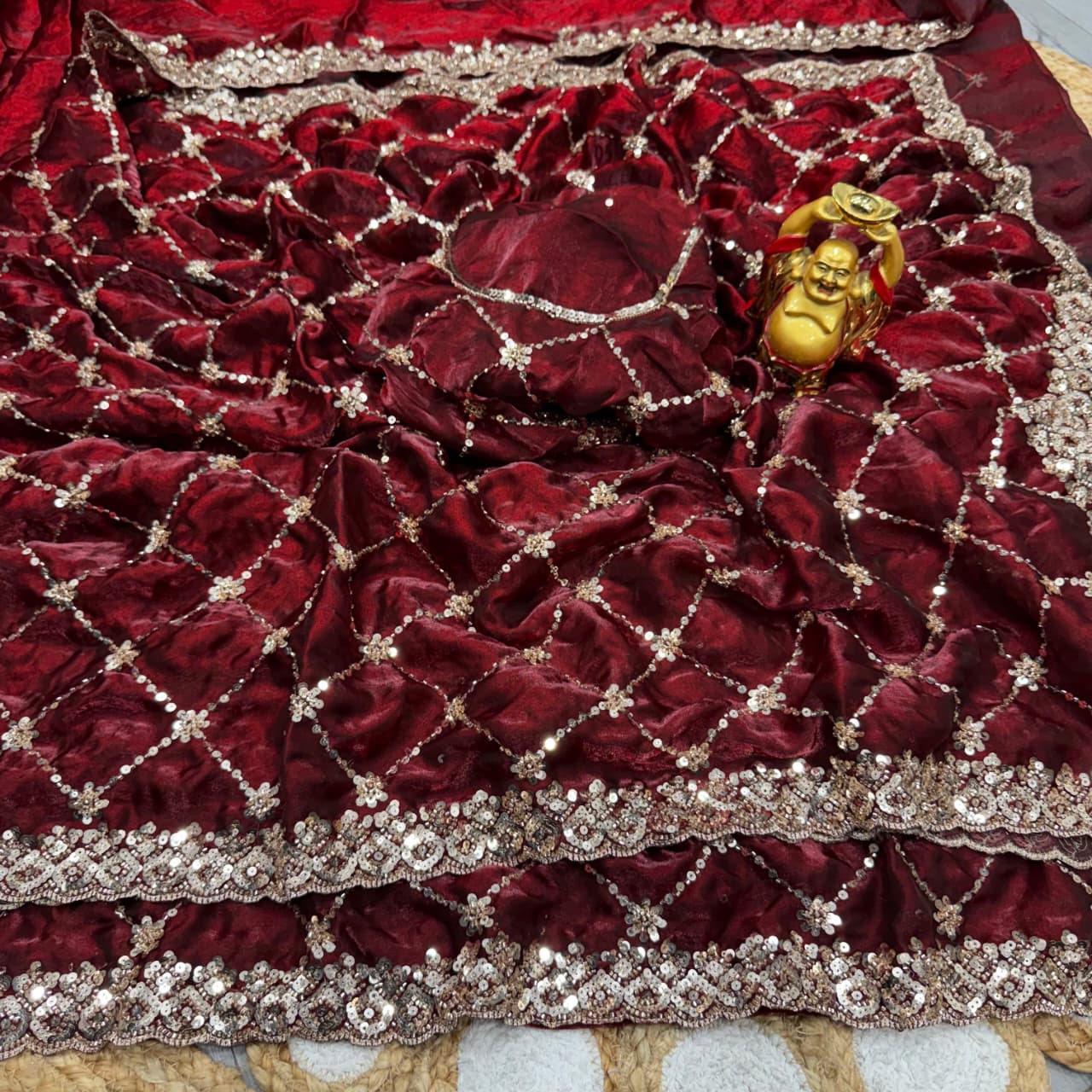 Grand Party Wear Saree – Original Gold Beads Handwork - View 2
