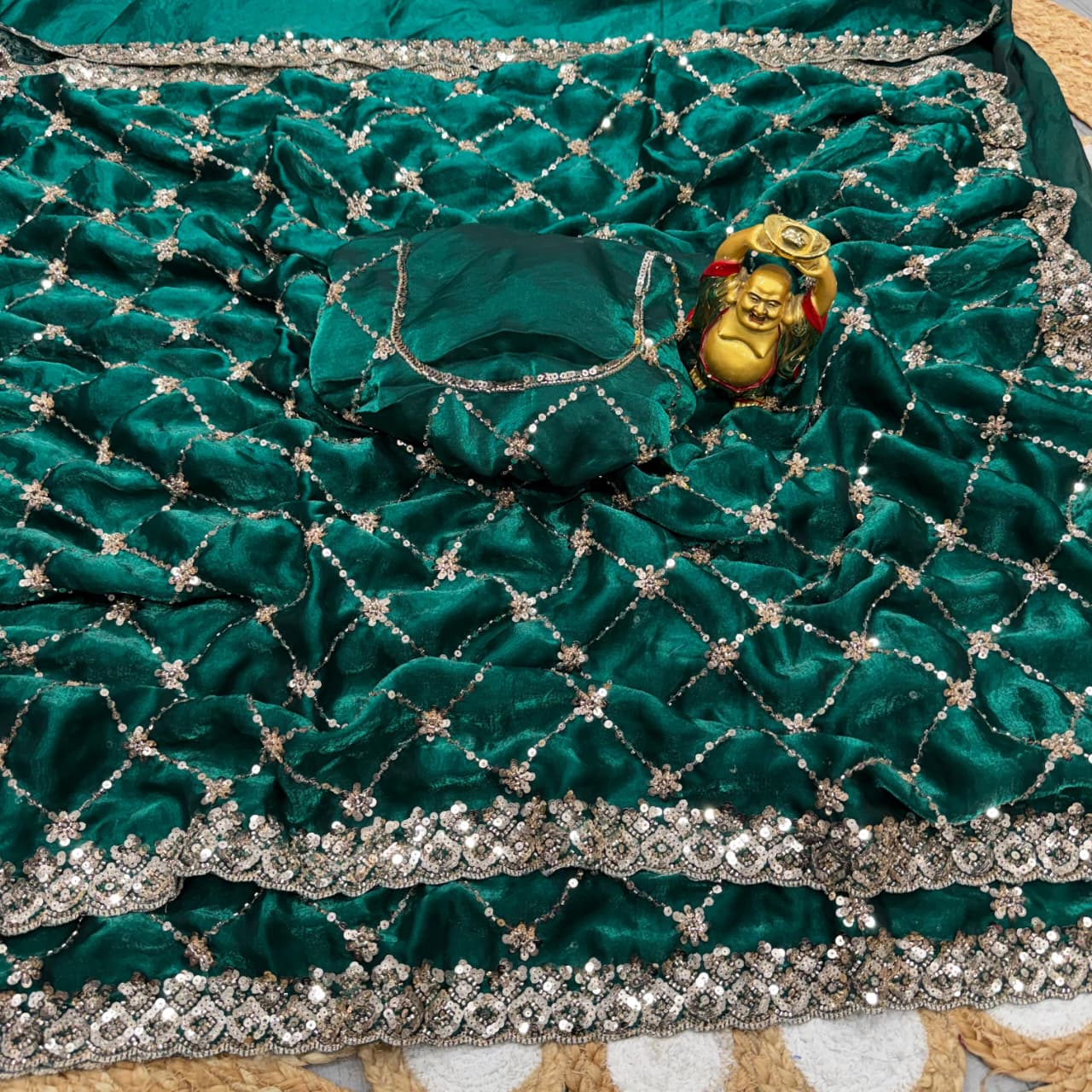 Grand Party Wear Saree – Original Gold Beads Handwork - View 5