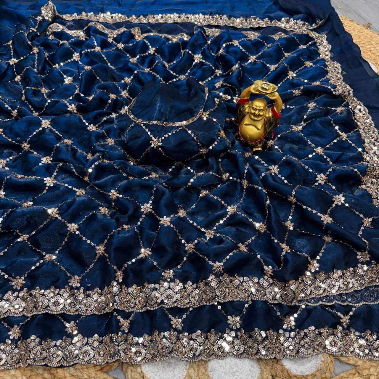 Grand Party Wear Saree – Original Gold Beads Handwork - View 3