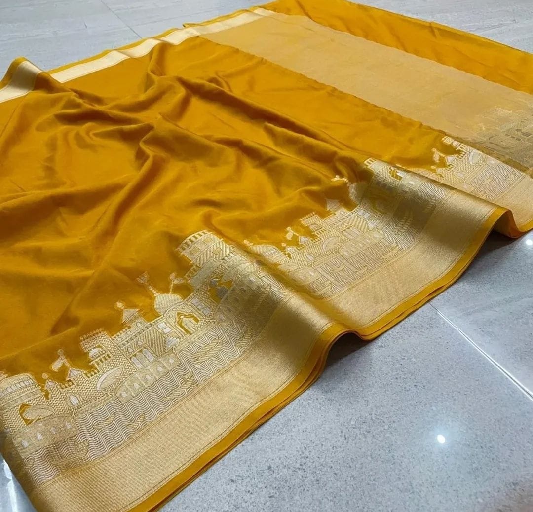 Premium Ganga Ghat Design Banarasi Katan Silk Saree - View 2