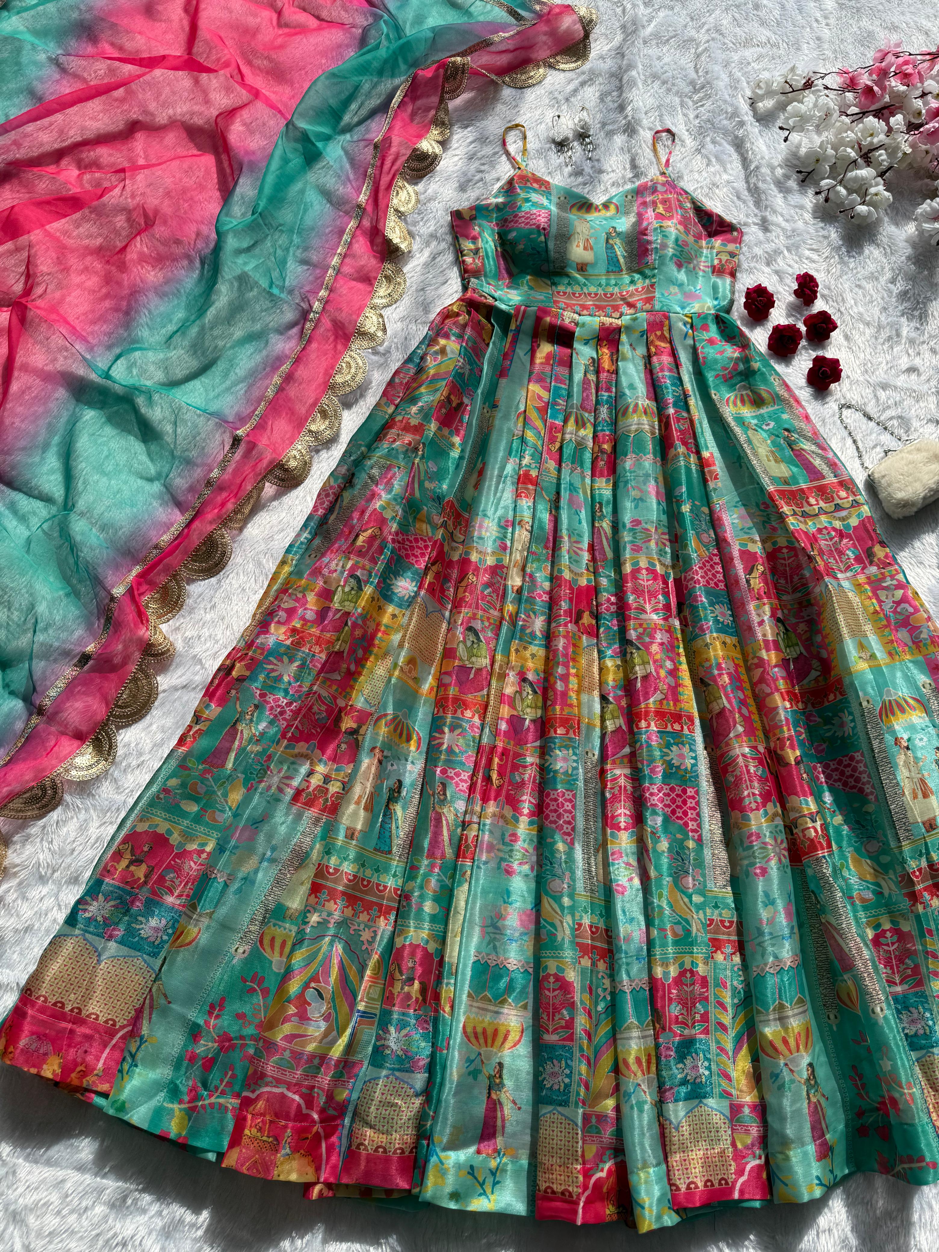 ANARKALI GOWN LAUNCH with Dupatta - Pure Jimmy Organza Silk Saree Online India - Buy at ₹1999 - Image 1