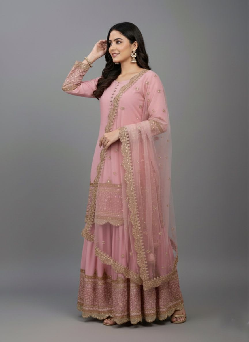 DN-250 – Elegant Embroidered Sequin Designer Sharara Set - View 2