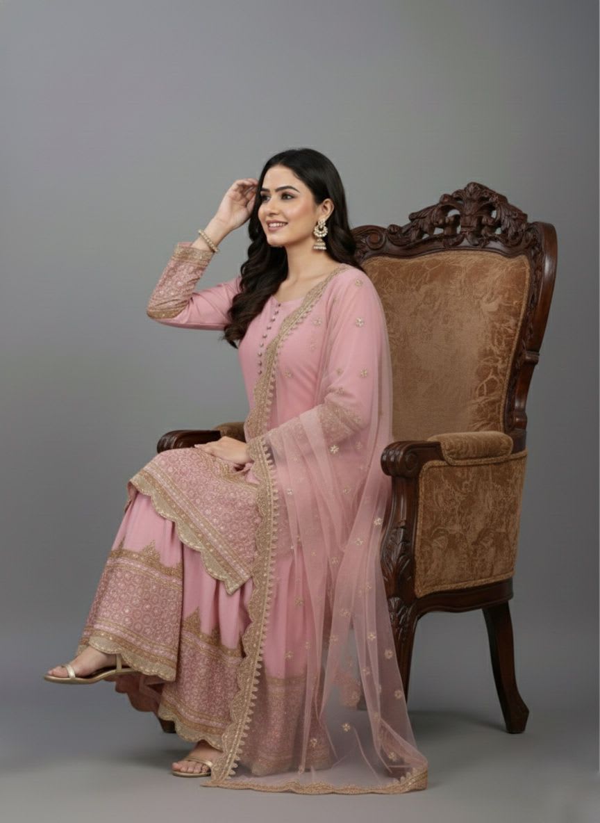 DN-250 – Elegant Embroidered Sequin Designer Sharara Set - View 3