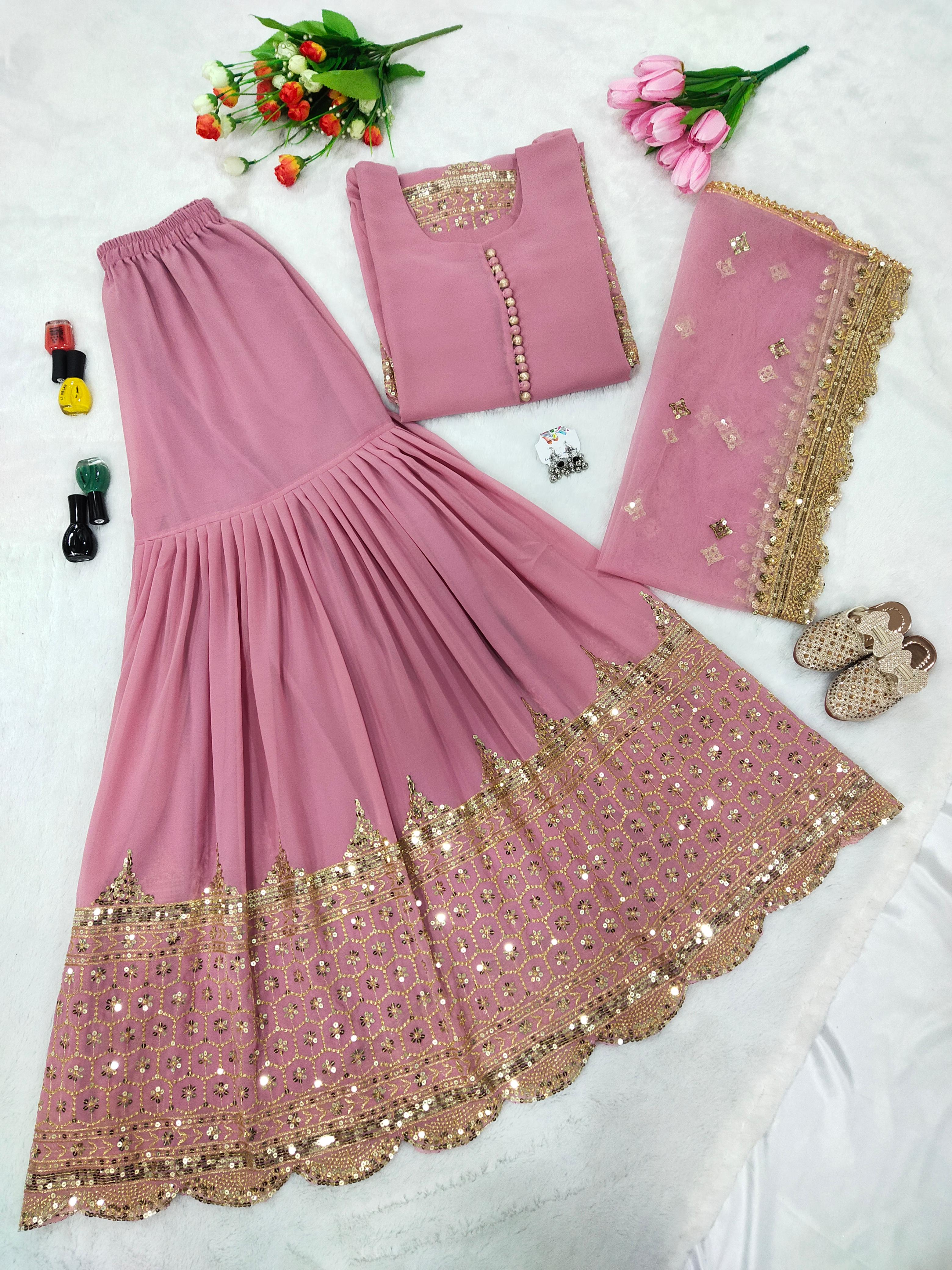 DN-250 – Elegant Embroidered Sequin Designer Sharara Set - View 6