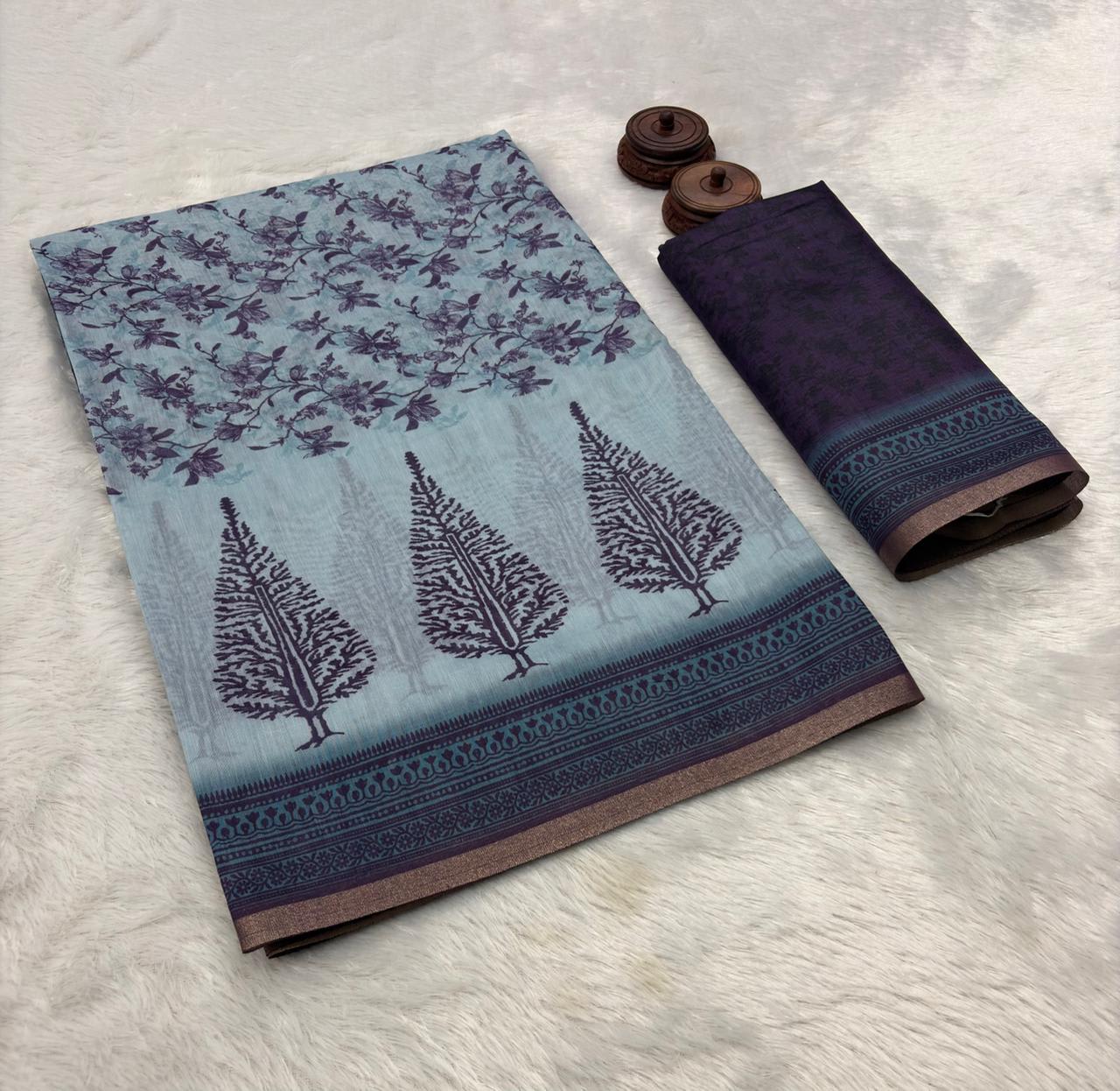 Soft Spun Cotton Slub Saree with Ikat-Style Digital Print - View 3