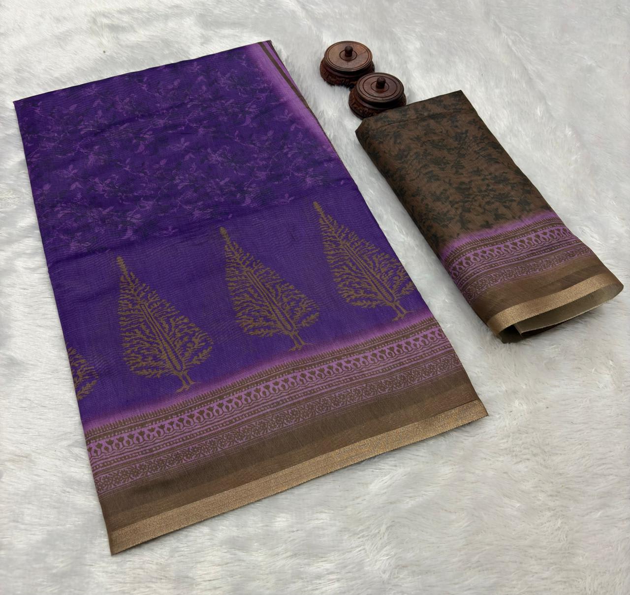 Soft Spun Cotton Slub Saree with Ikat-Style Digital Print - View 5