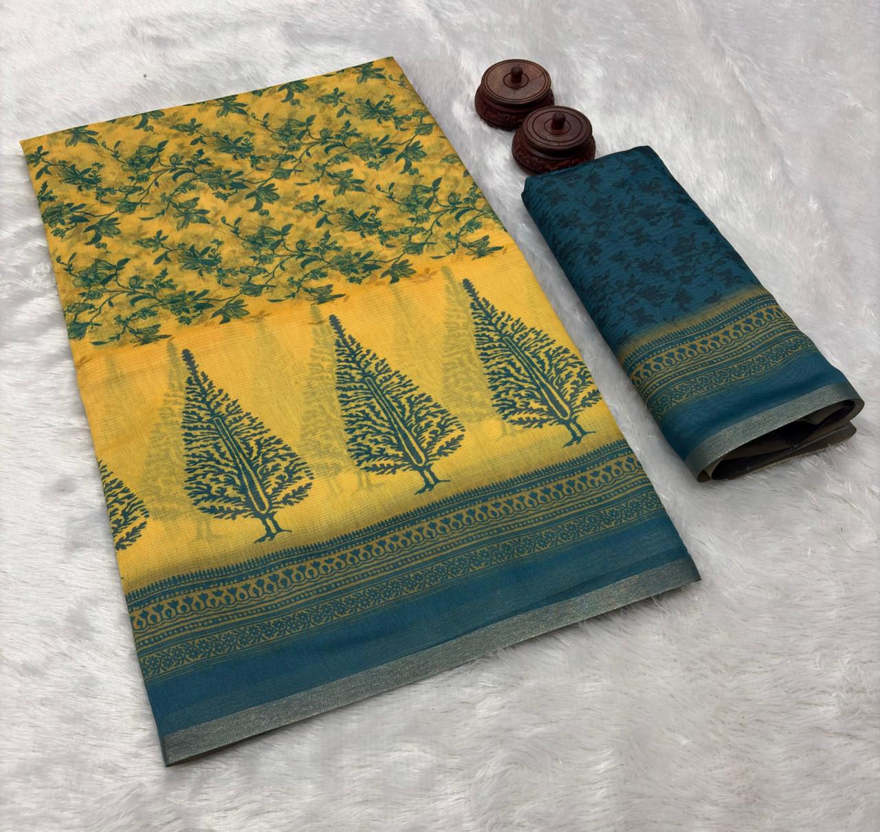 Soft Spun Cotton Slub Saree with Ikat-Style Digital Print - View 6