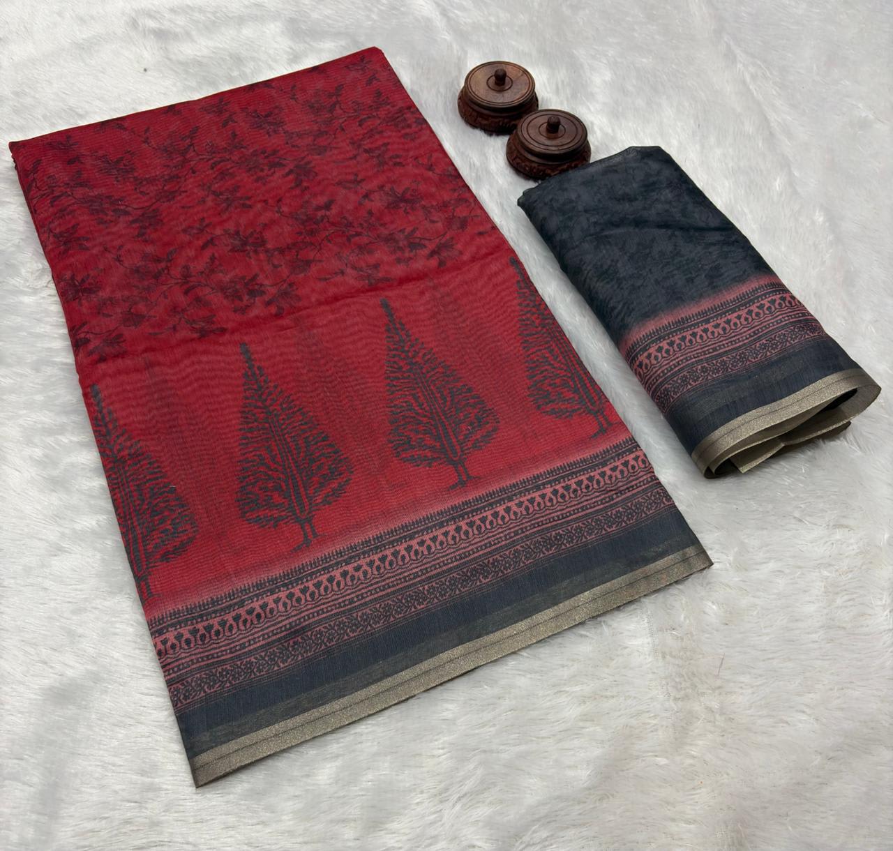 Soft Spun Cotton Slub Saree with Ikat-Style Digital Print - View 2