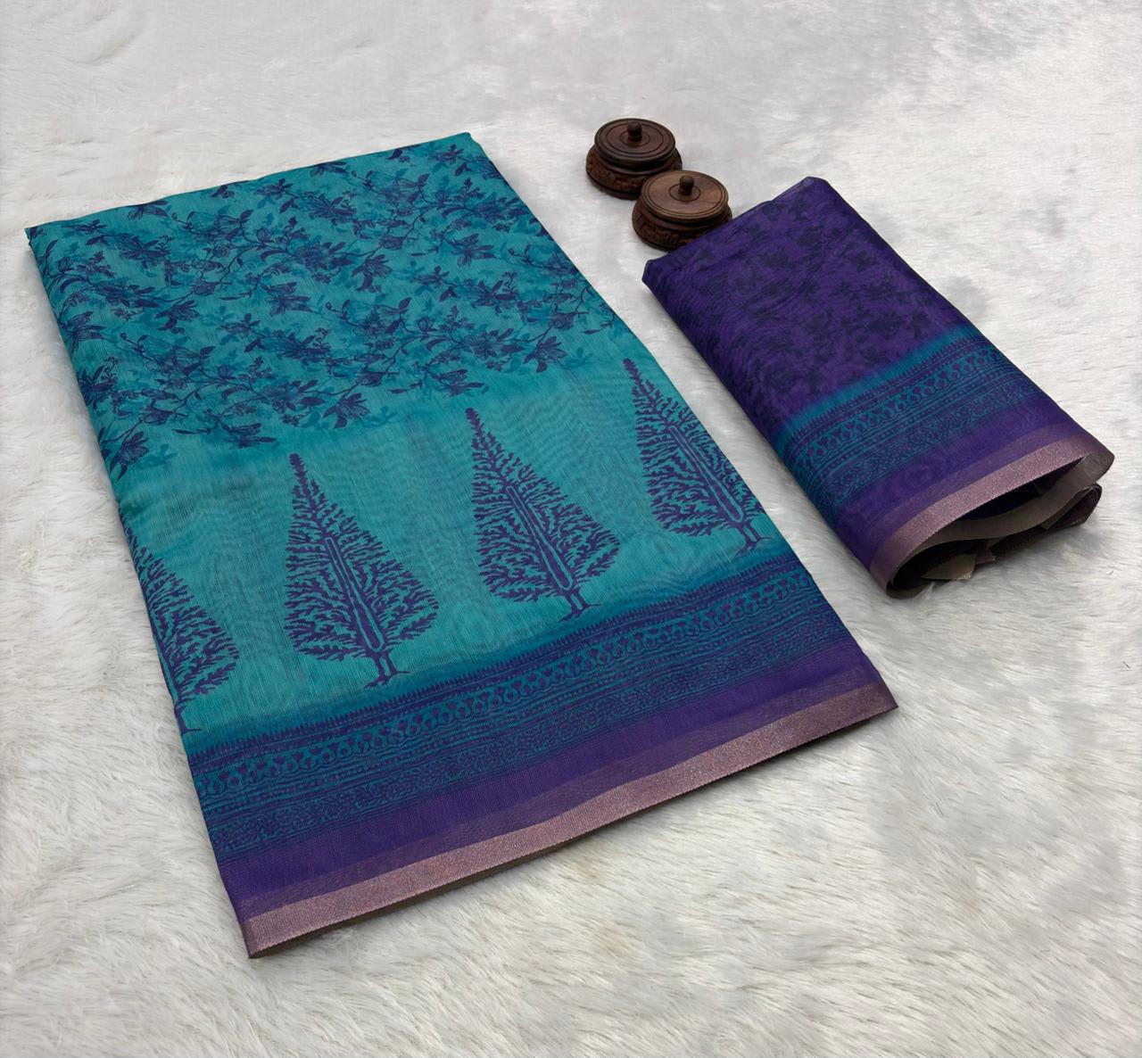 Soft Spun Cotton Slub Saree with Ikat-Style Digital Print - View 4