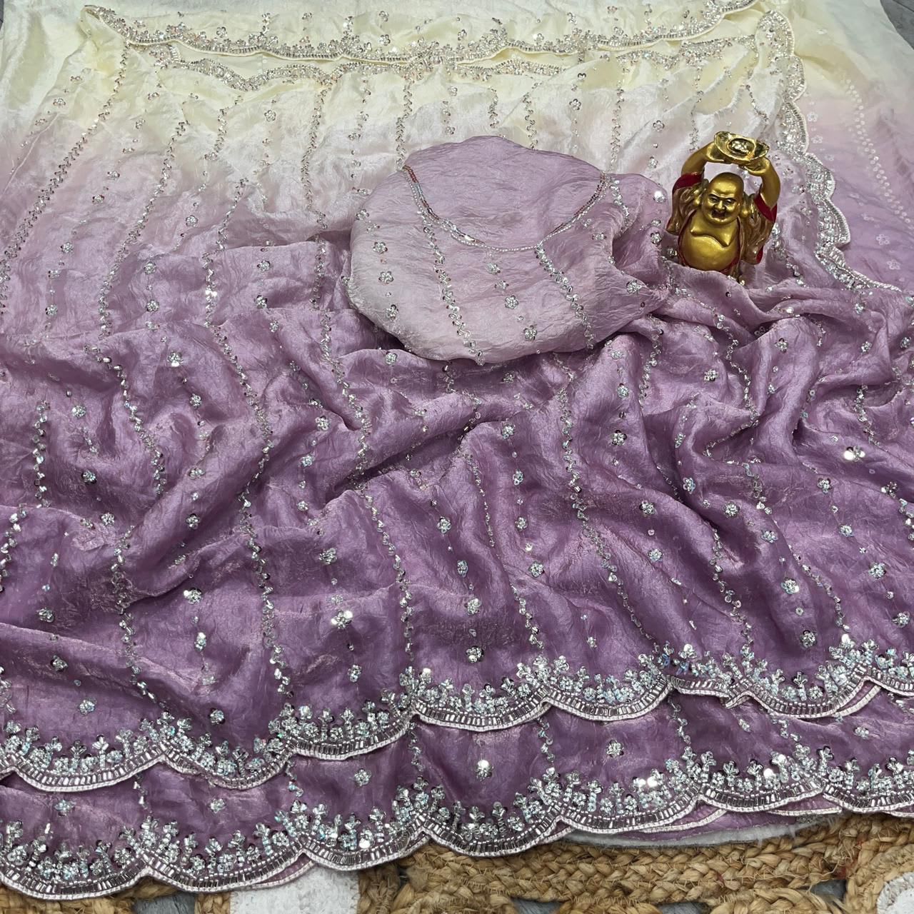 Space Silk Pedding Saree with Beads Work - View 4