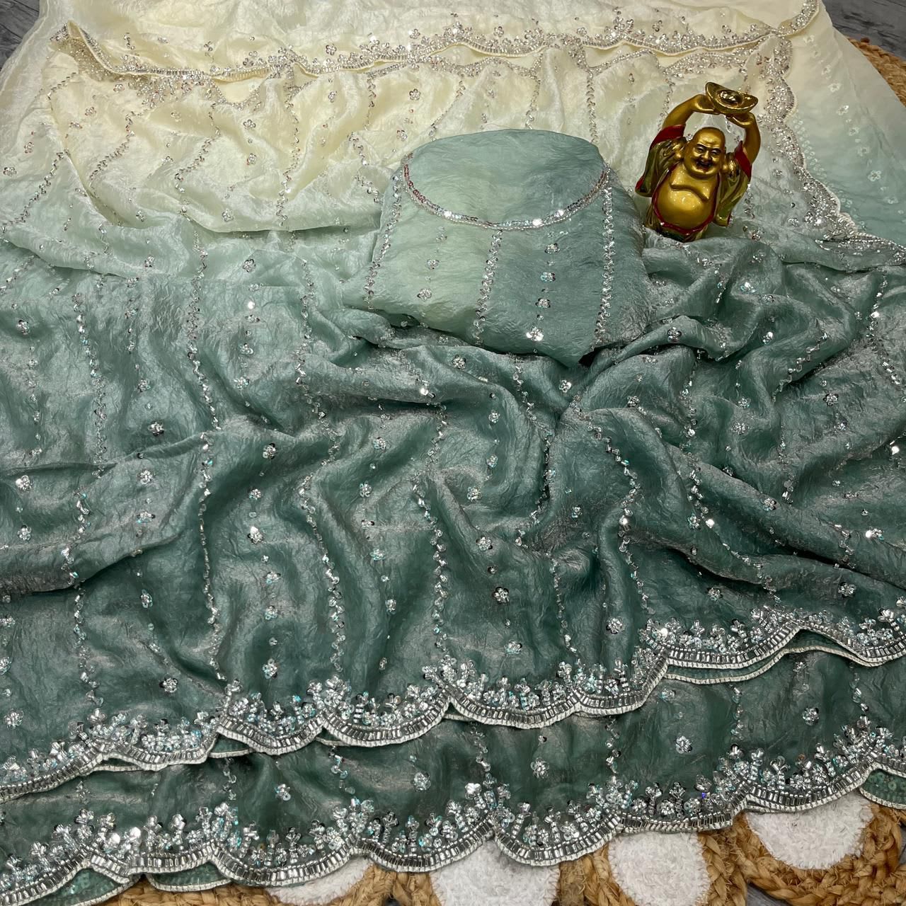 Space Silk Pedding Saree with Beads Work - View 3