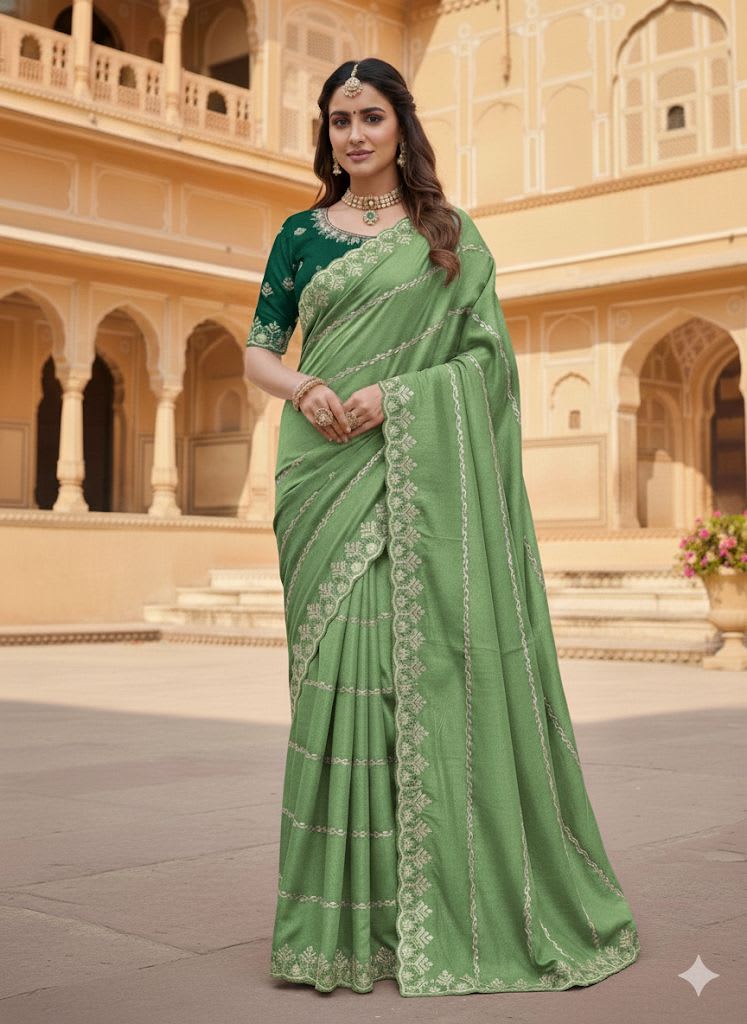 Star Georgette Saree with Lehariya C-Pallu Work - View 2