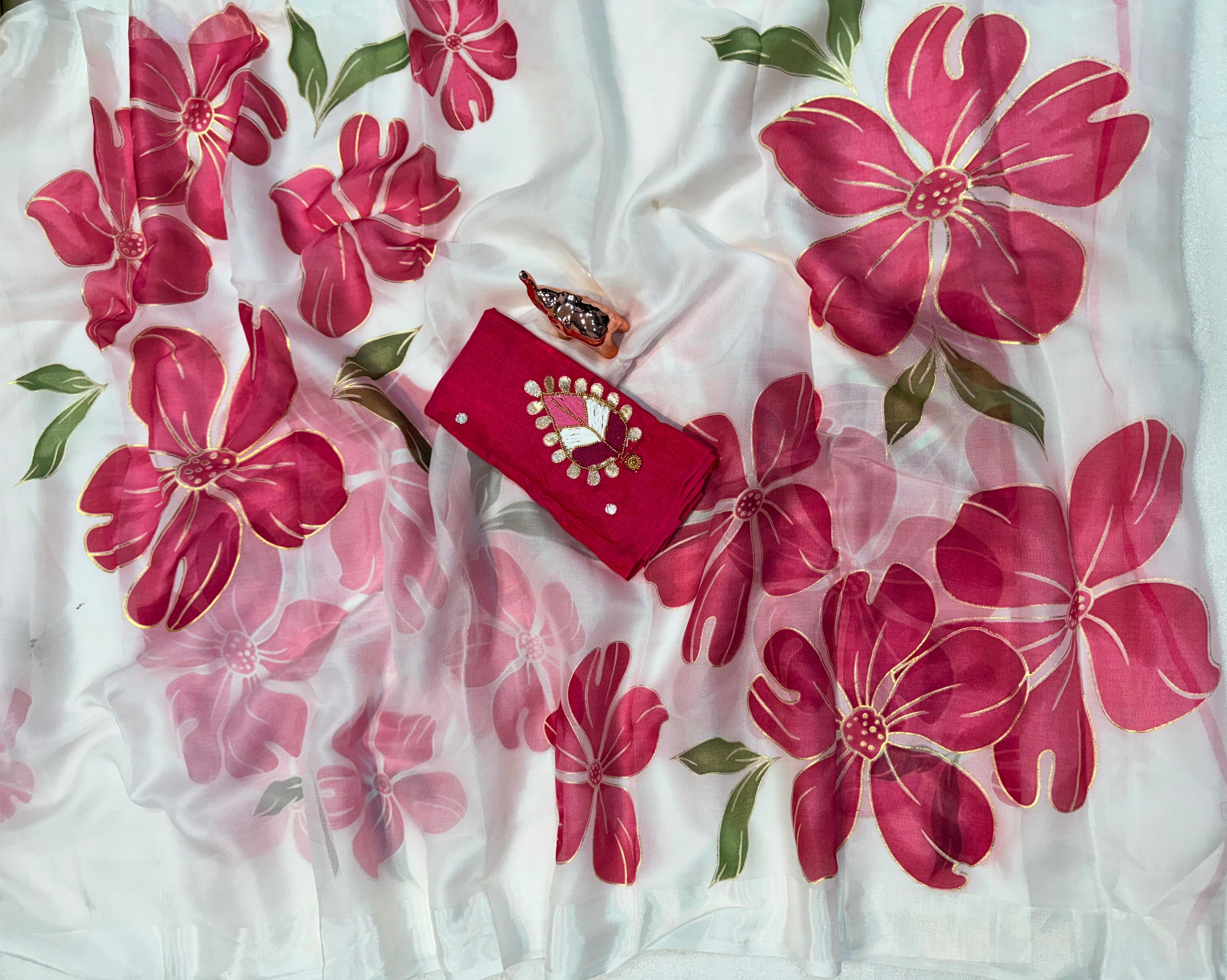 Pure Soft Organza Printed Saree with Foil Outline - View 4