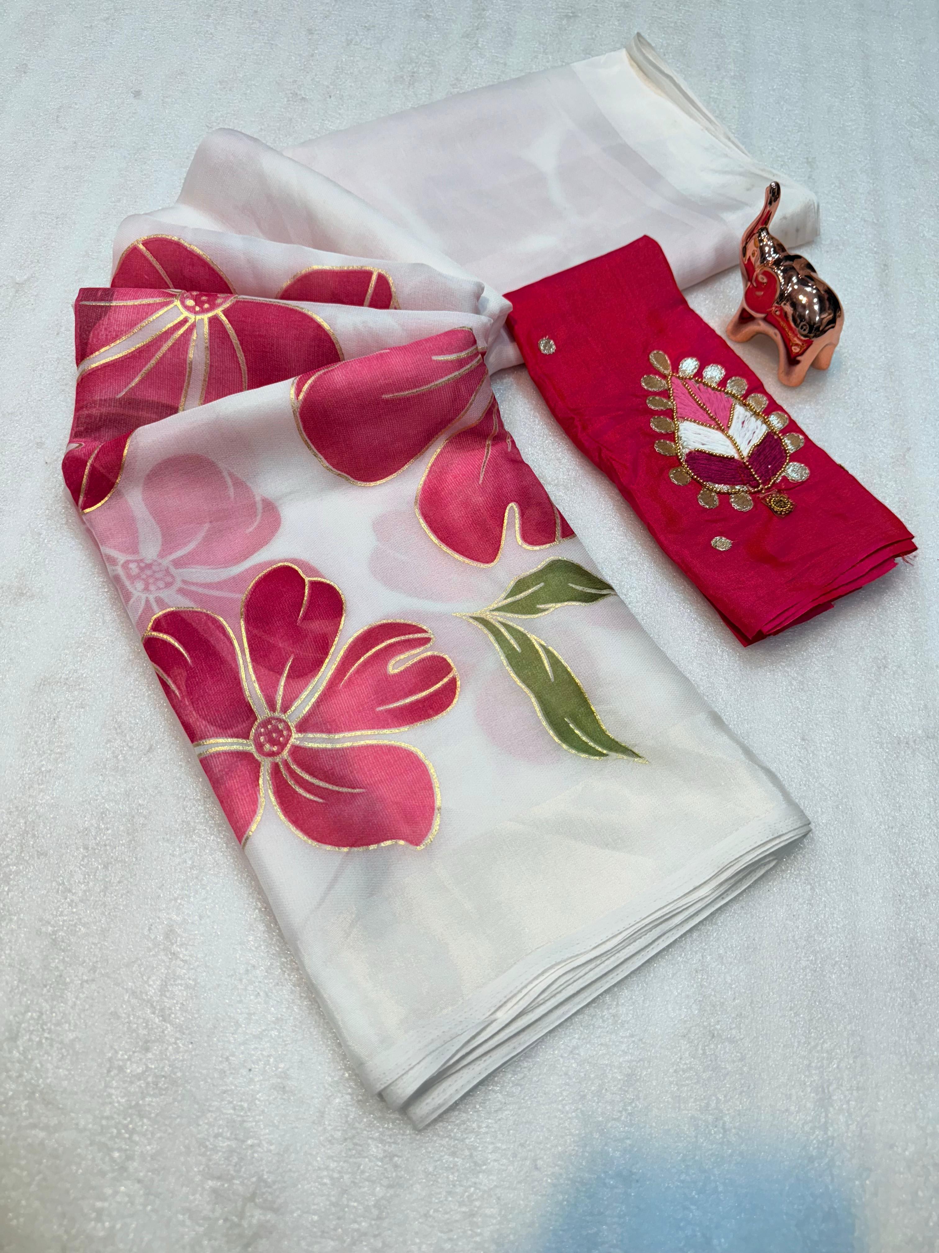 Pure Soft Organza Printed Saree with Foil Outline - View 2